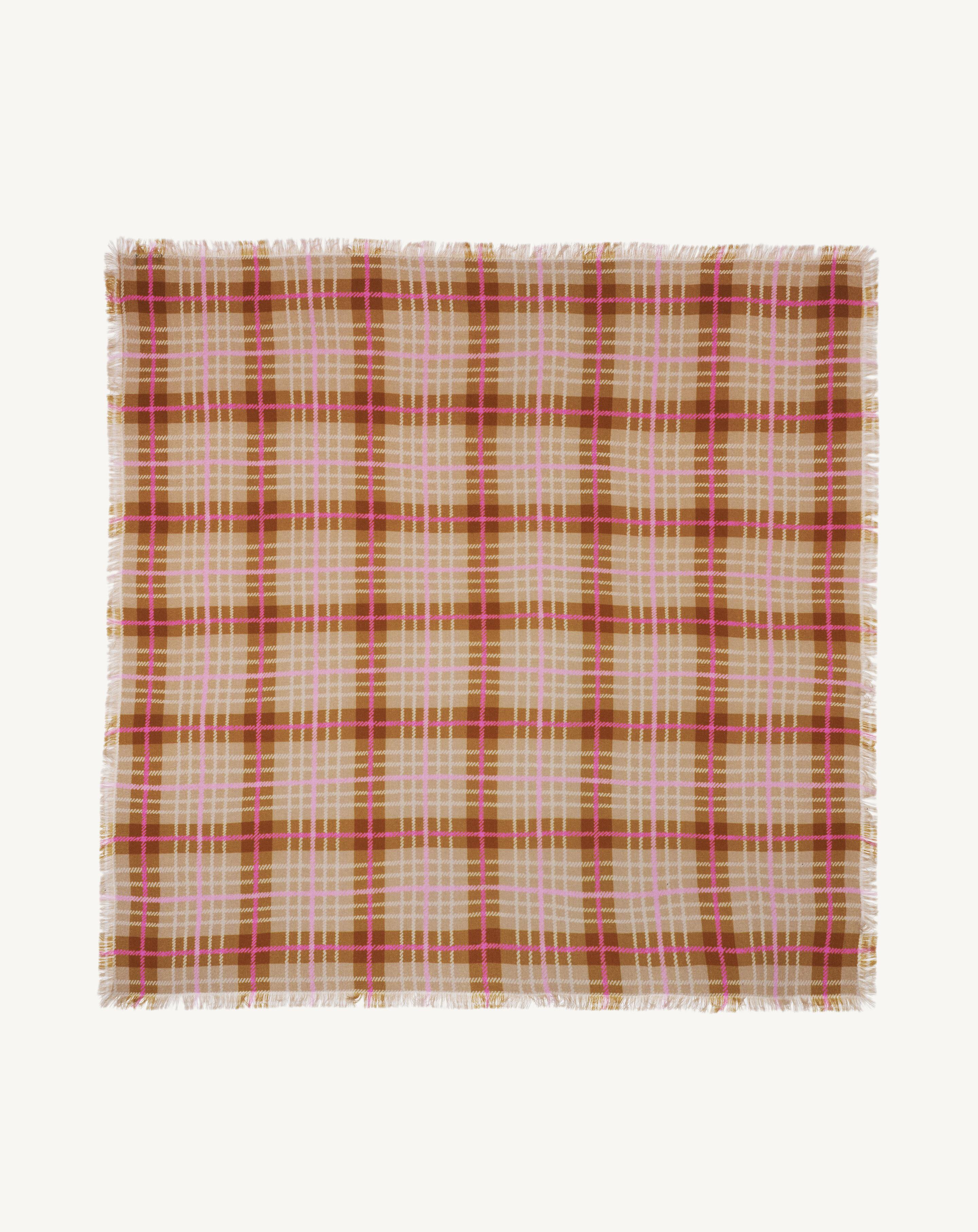 Carré en twill imprimé-MACCHIATO/ROSE INDIEN-100% cachemire