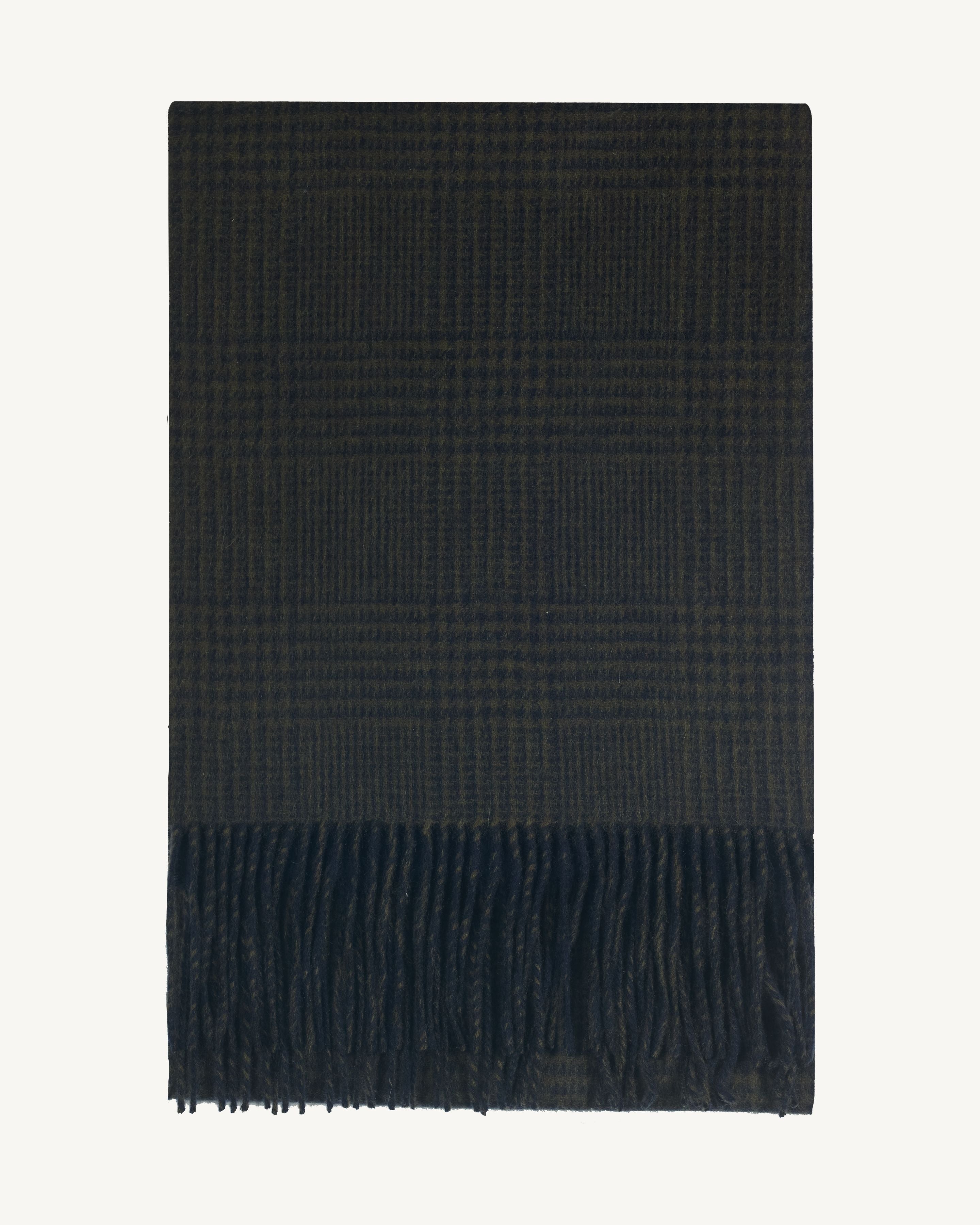 Echarpe Prince de Galles-MARINE/KAKI KOMBU-100% cachemire