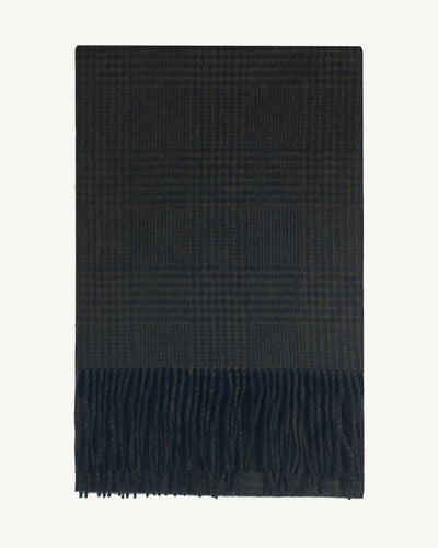 Echarpe Prince de Galles-MARINE/KAKI KOMBU-100% cachemire