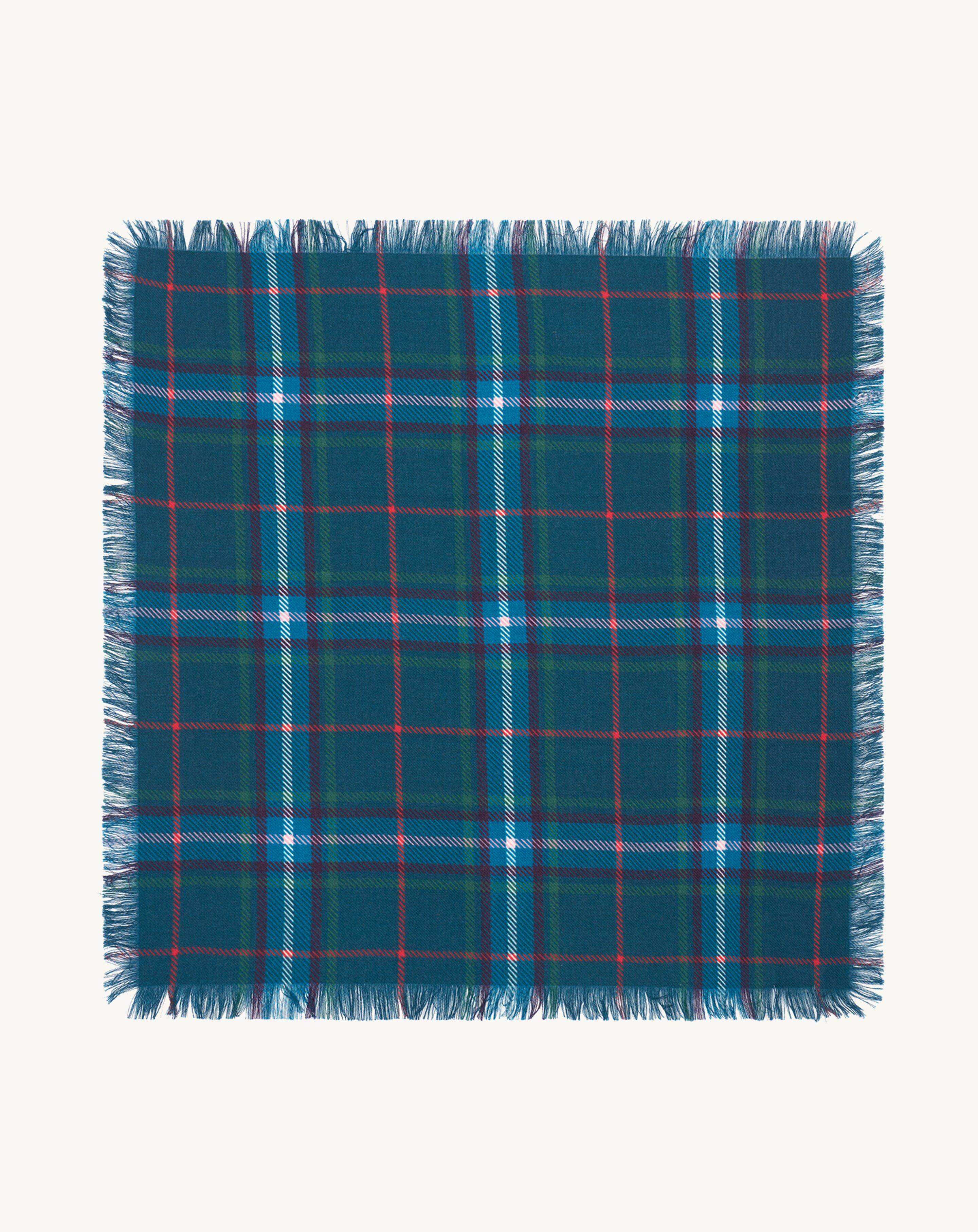 Mini carré imprimé tartan-BLEU CALYPSO/BLEU CANOE-100% cachemire