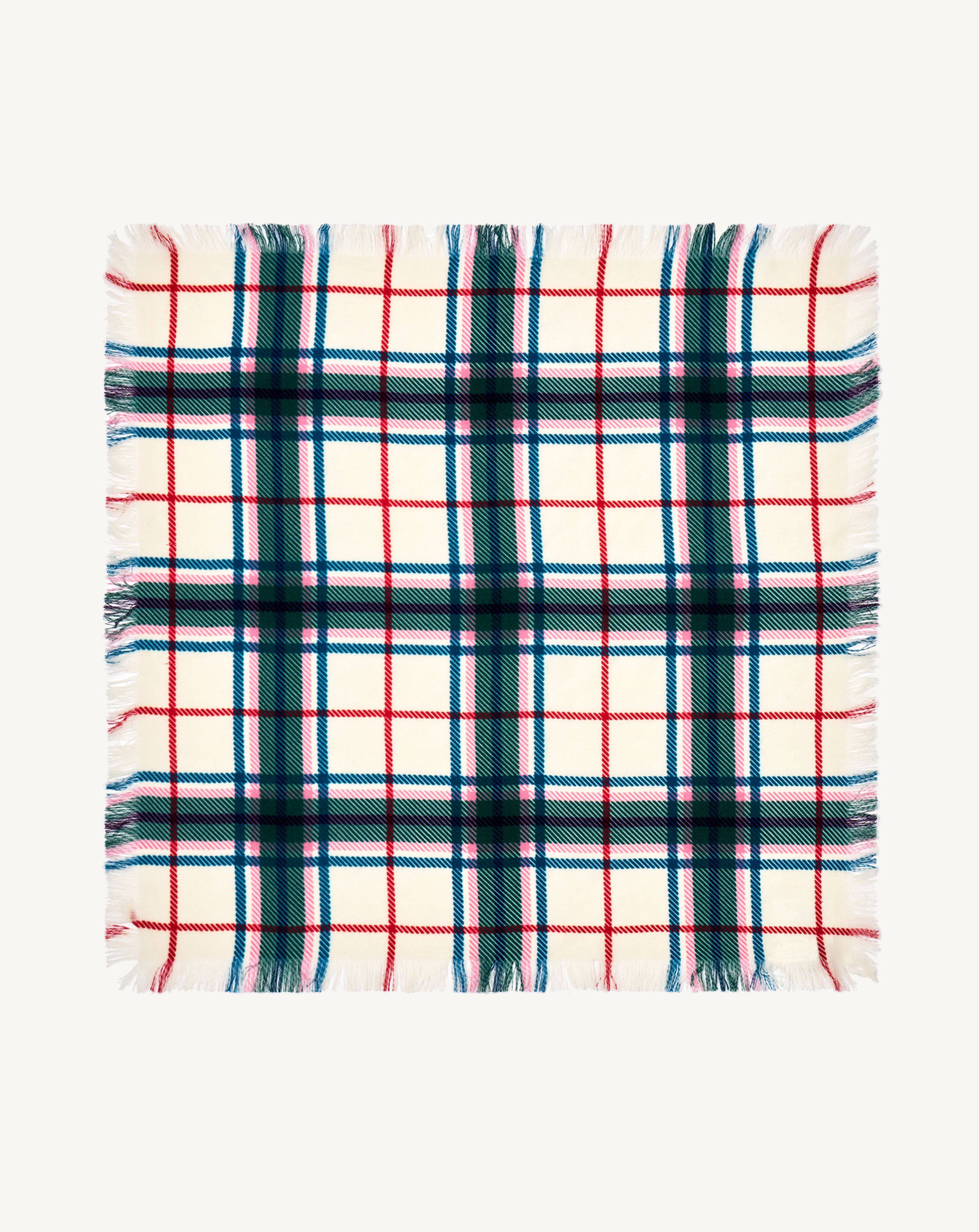 Mini carré imprimé tartan-NATUREL/LAURIER-100% cachemire