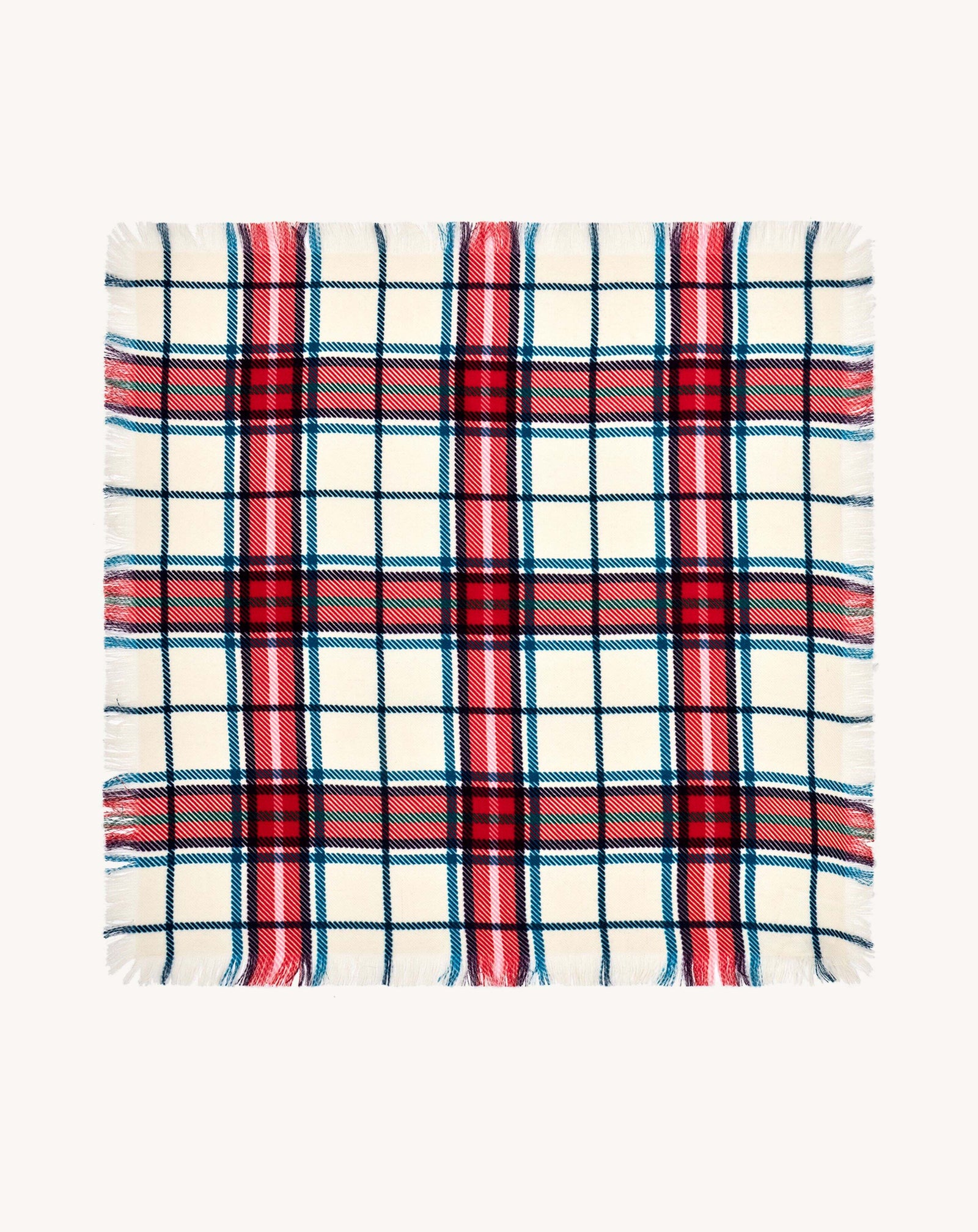 Mini carré imprimé tartan-NATUREL/ROUGE QUARANTE-100% cachemire