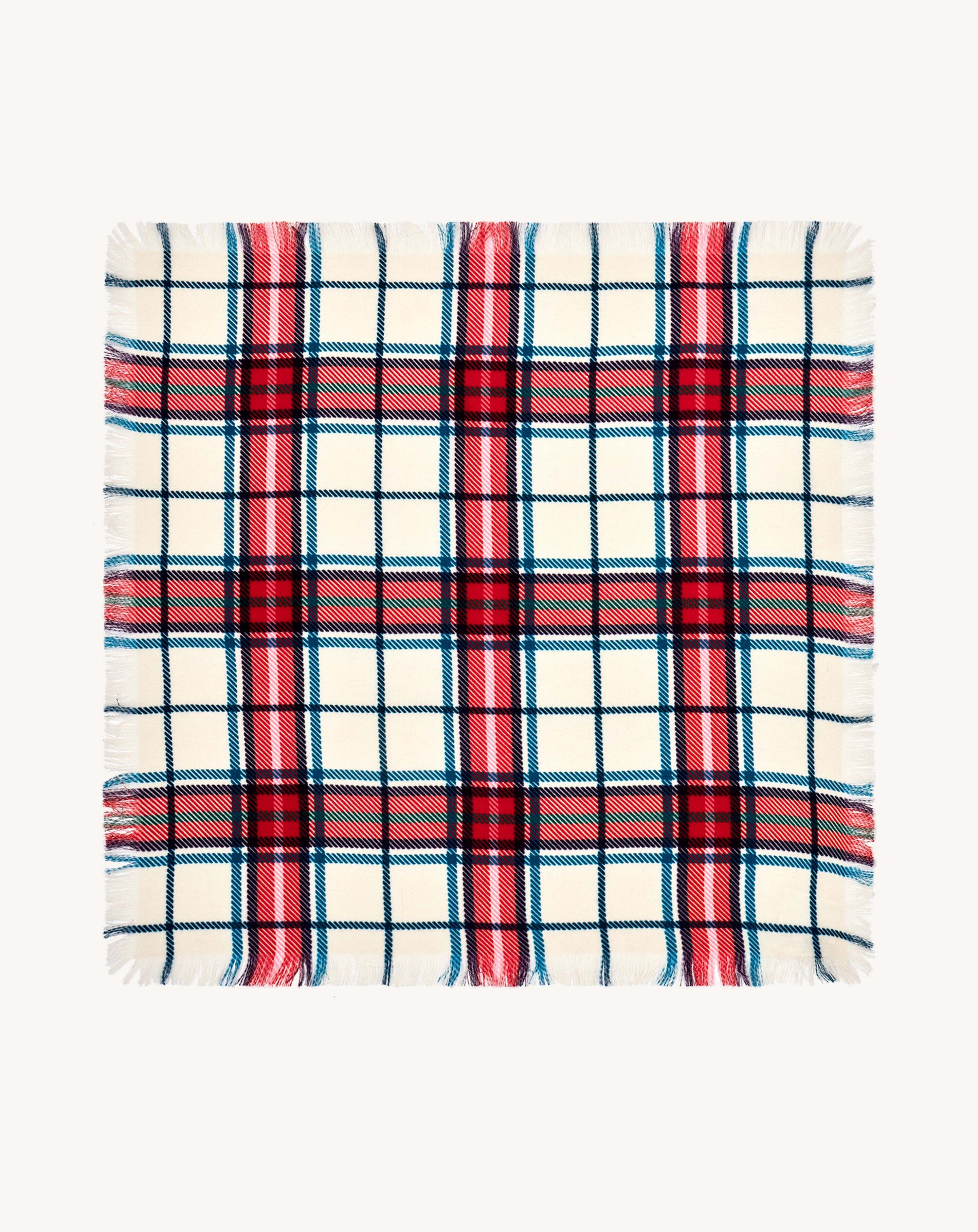 Mini carré imprimé tartan-NATUREL/ROUGE QUARANTE-100% cachemire