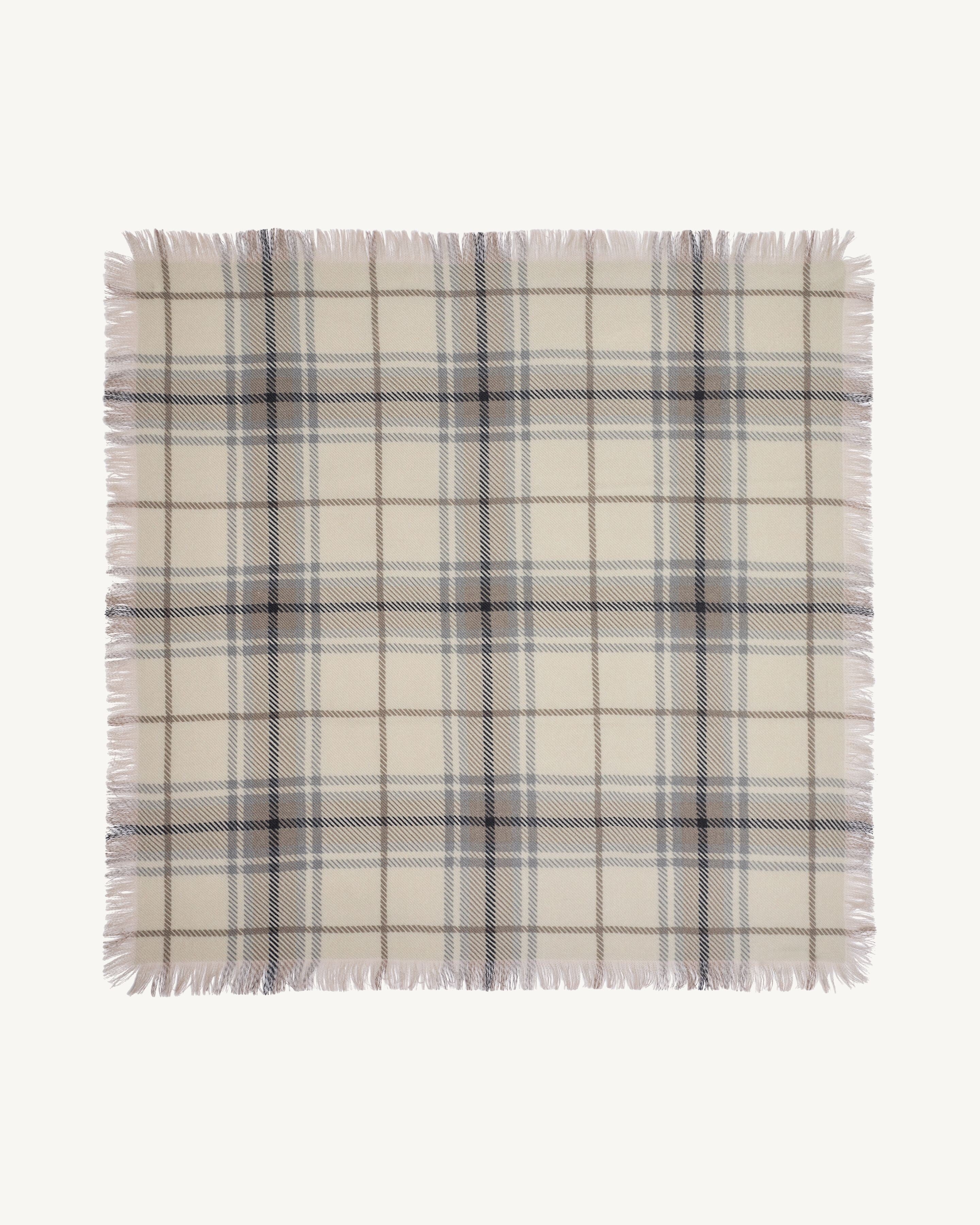 Mini carré imprimé tartan -AVOINE/MILLET-100% cachemire