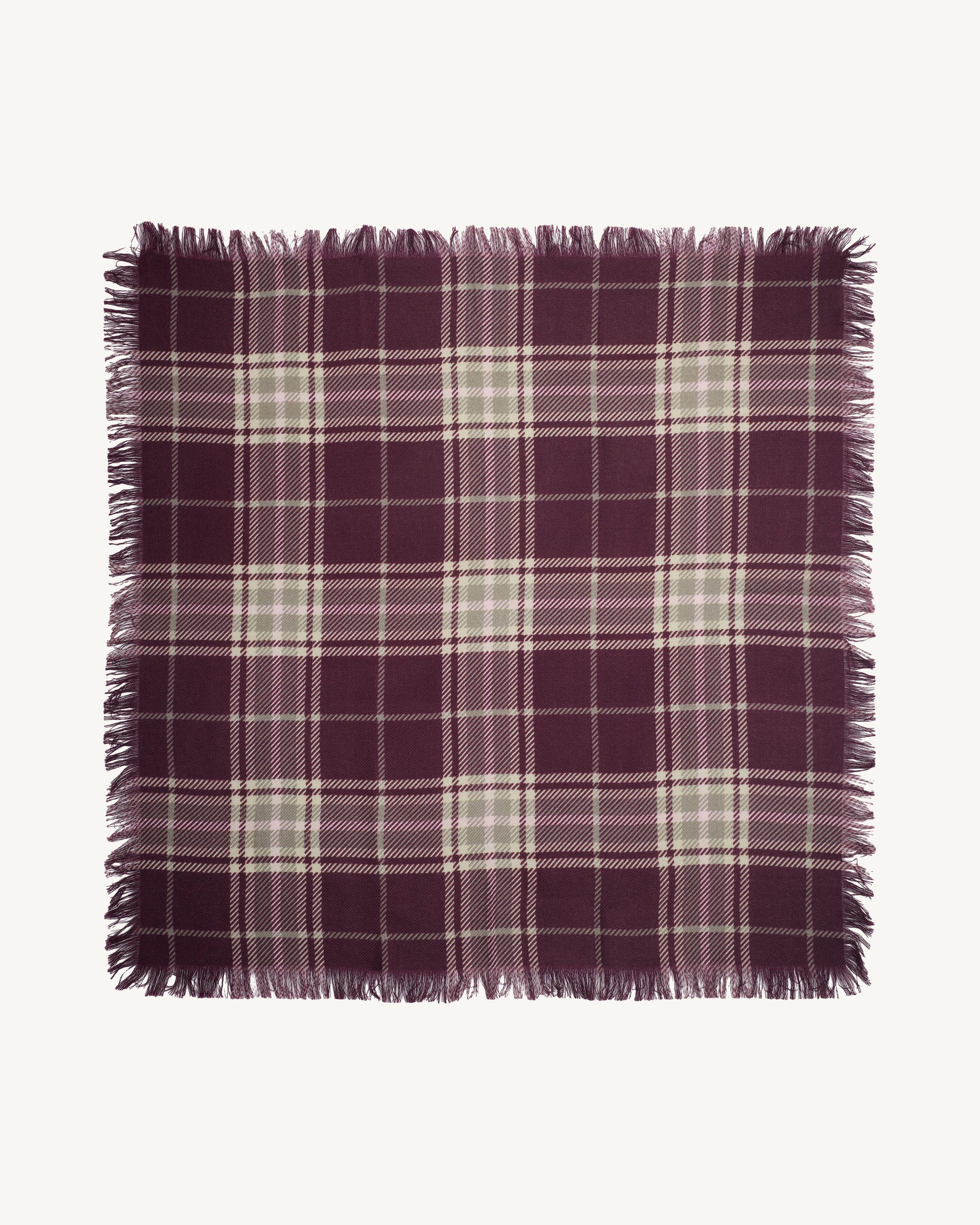 Mini carré imprimé tartan -GRENAT/MILLET-100% cachemire