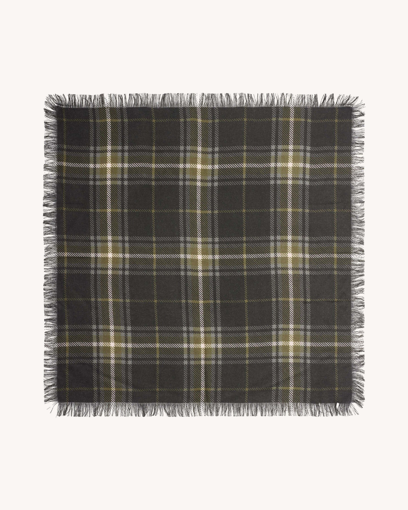 Mini carré imprimé tartan -CHARBON/OLIVE-100% cachemire