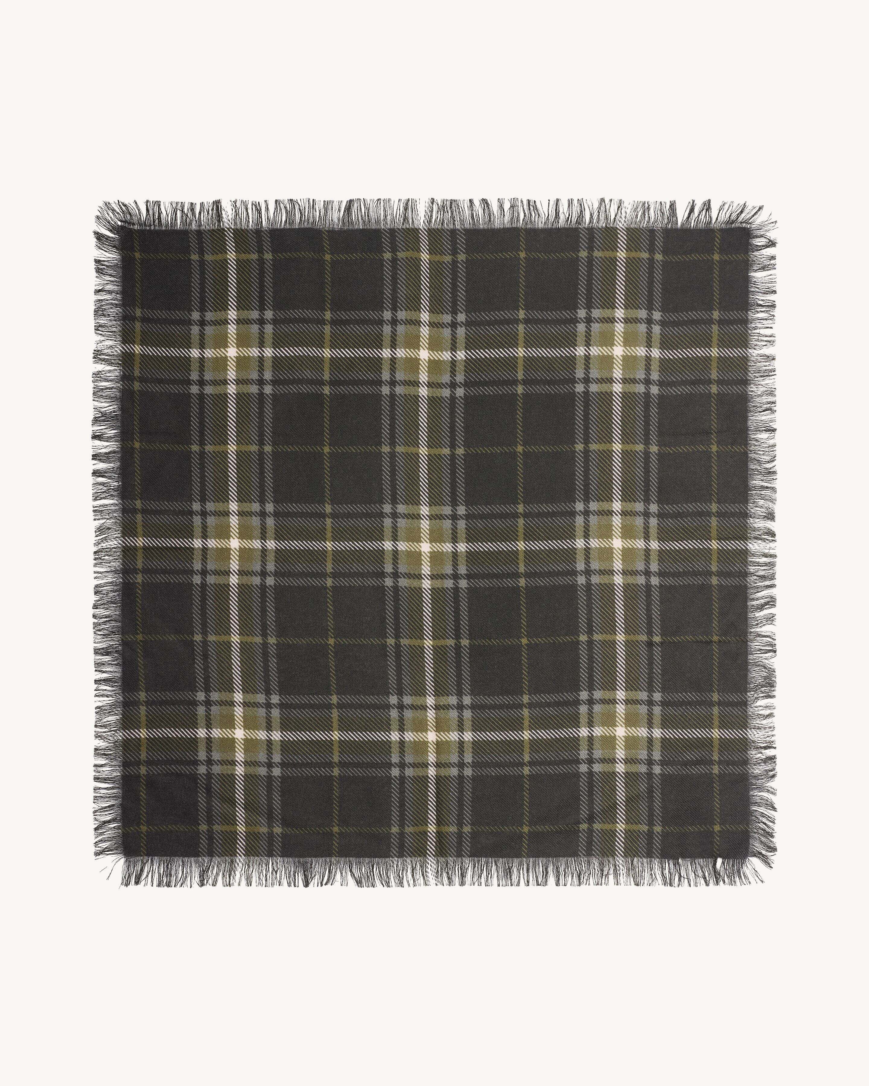 Mini carré imprimé tartan -CHARBON/OLIVE-100% cachemire
