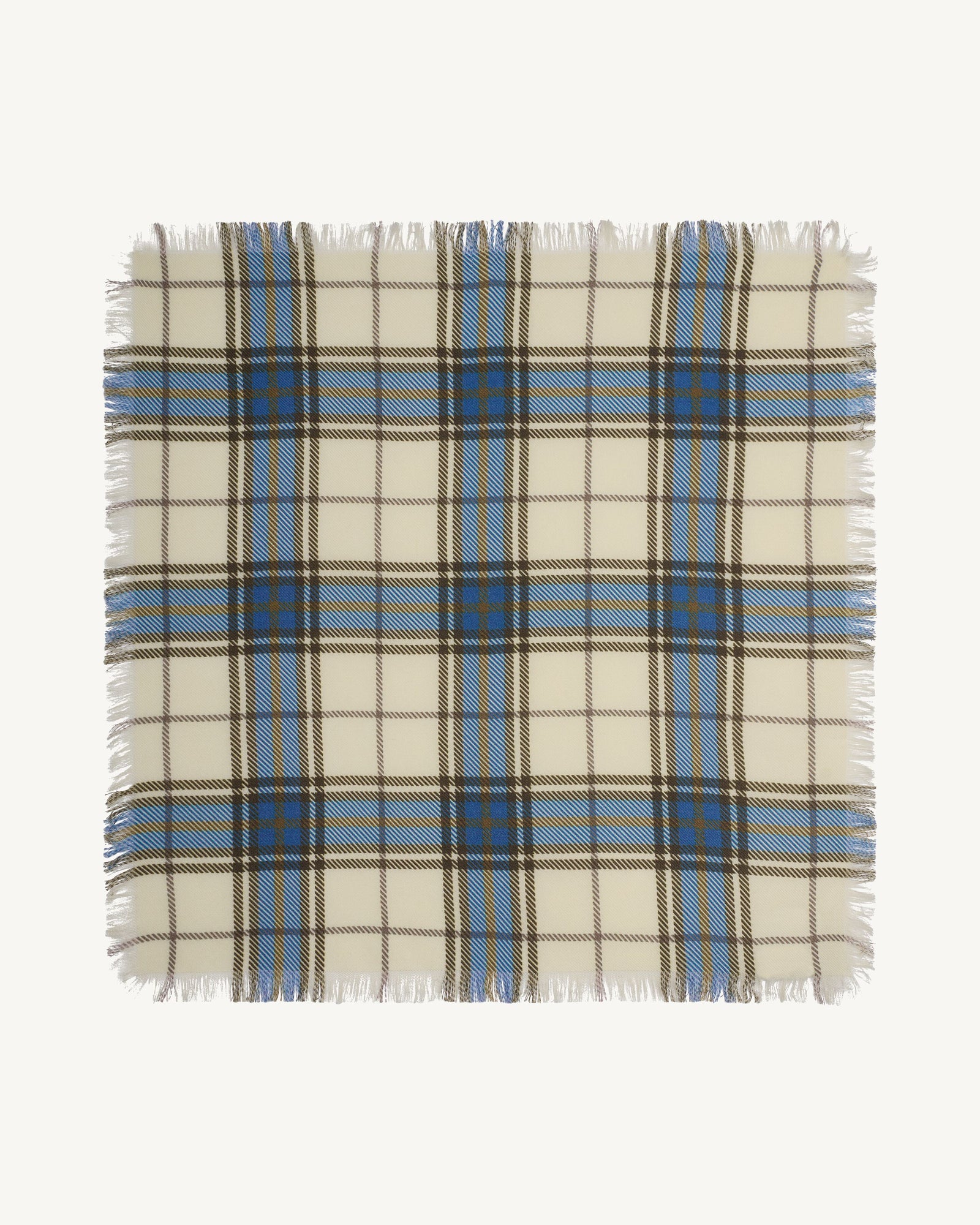 Mini carré imprimé tartan -NATUREL/BLEU DE DELFT-100% cachemire