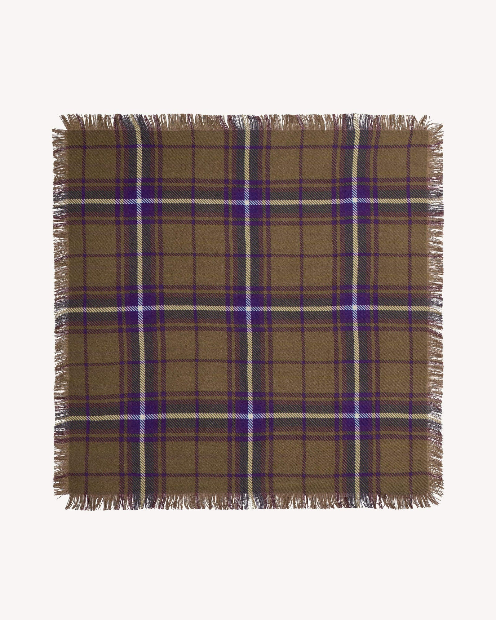Mini carré imprimé tartan -NOISETTE/ULTRAVIOLET-100% cachemire