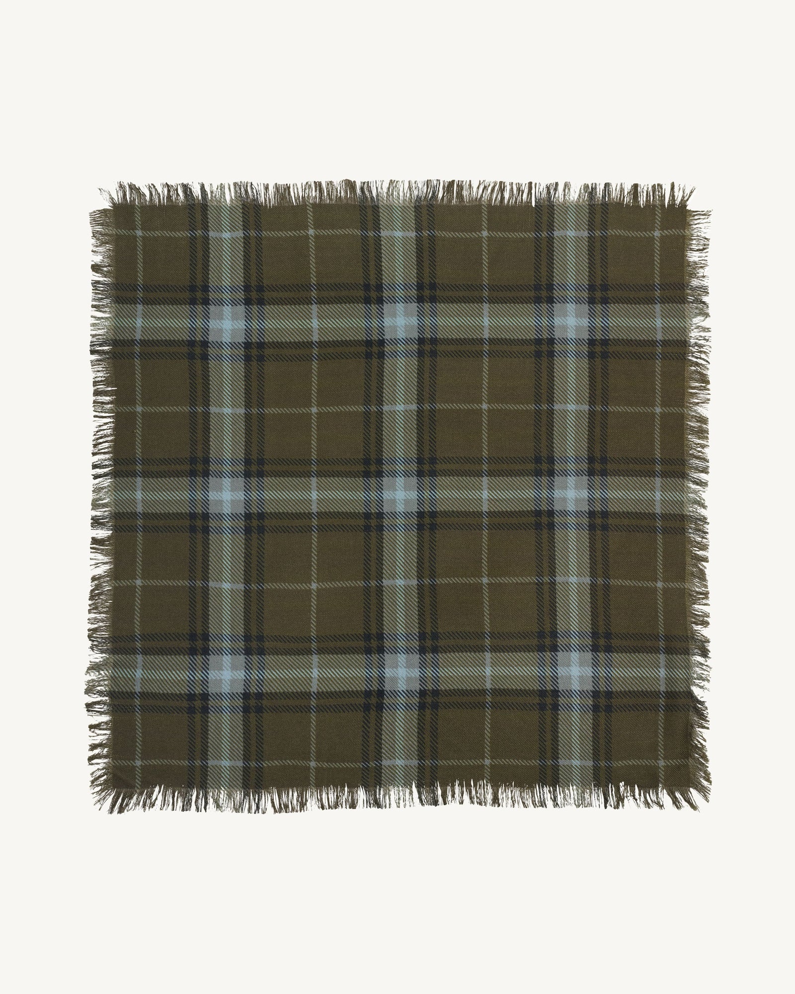 Mini carré imprimé tartan -OLIVE/GRIS METEORITE-100% cachemire