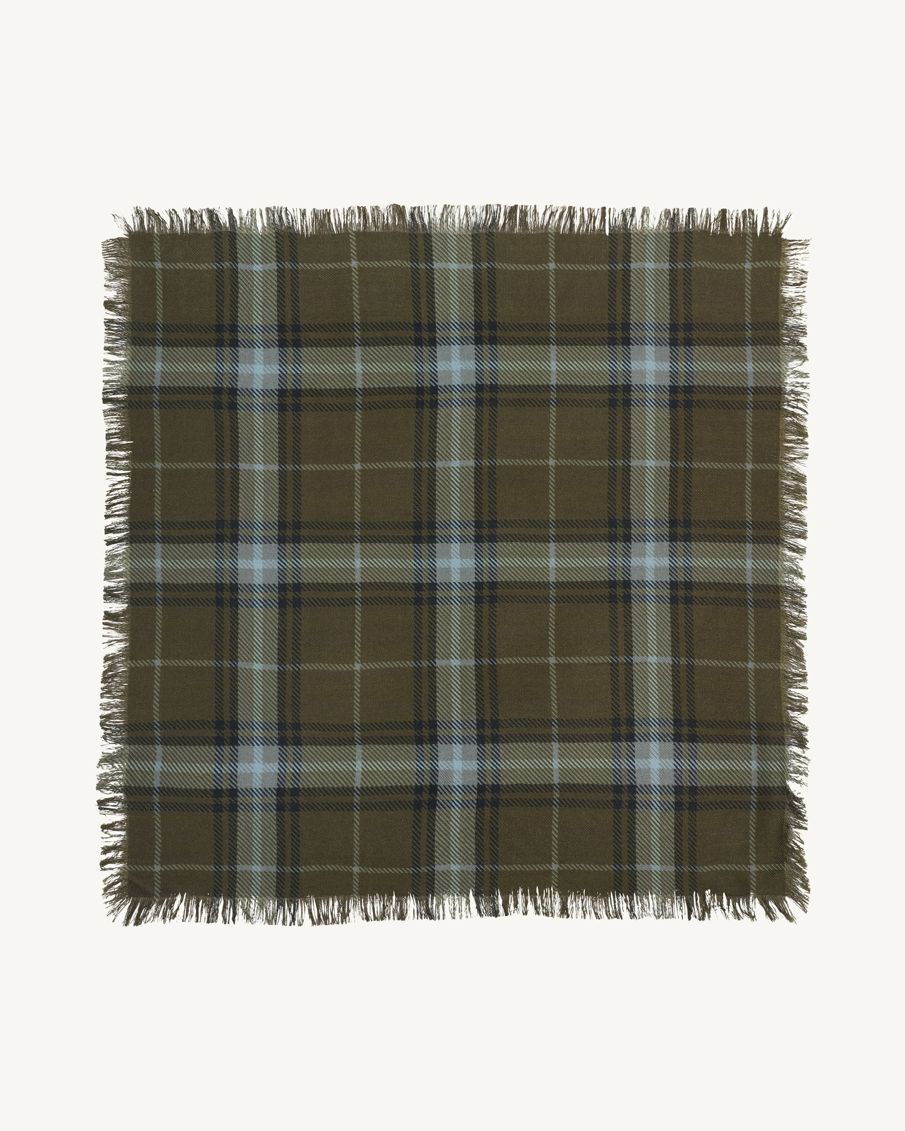 Mini carré imprimé tartan -OLIVE/GRIS METEORITE-100% cachemire