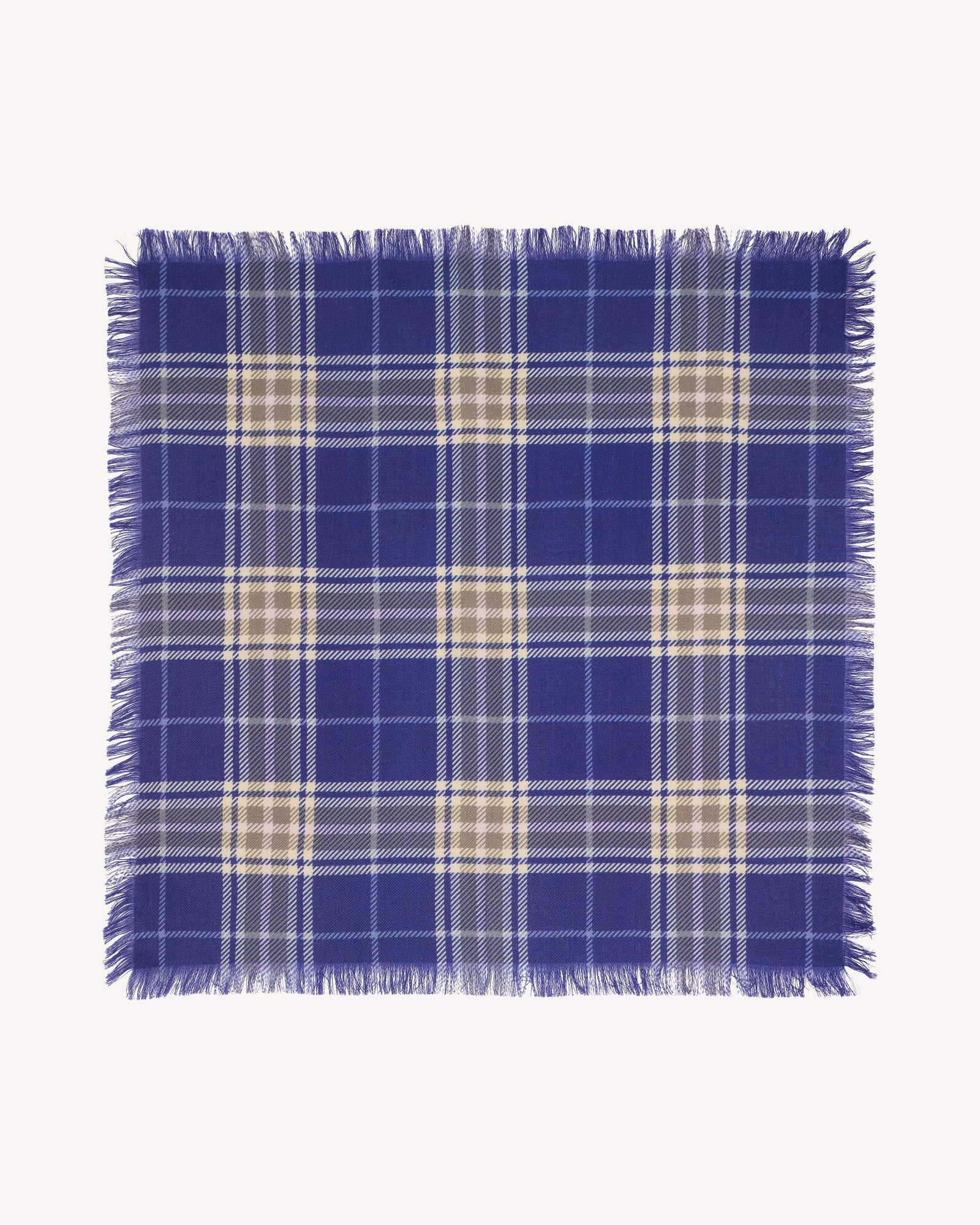 Mini carré imprimé tartan -ULTRAVIOLET/MILLET-100% cachemire