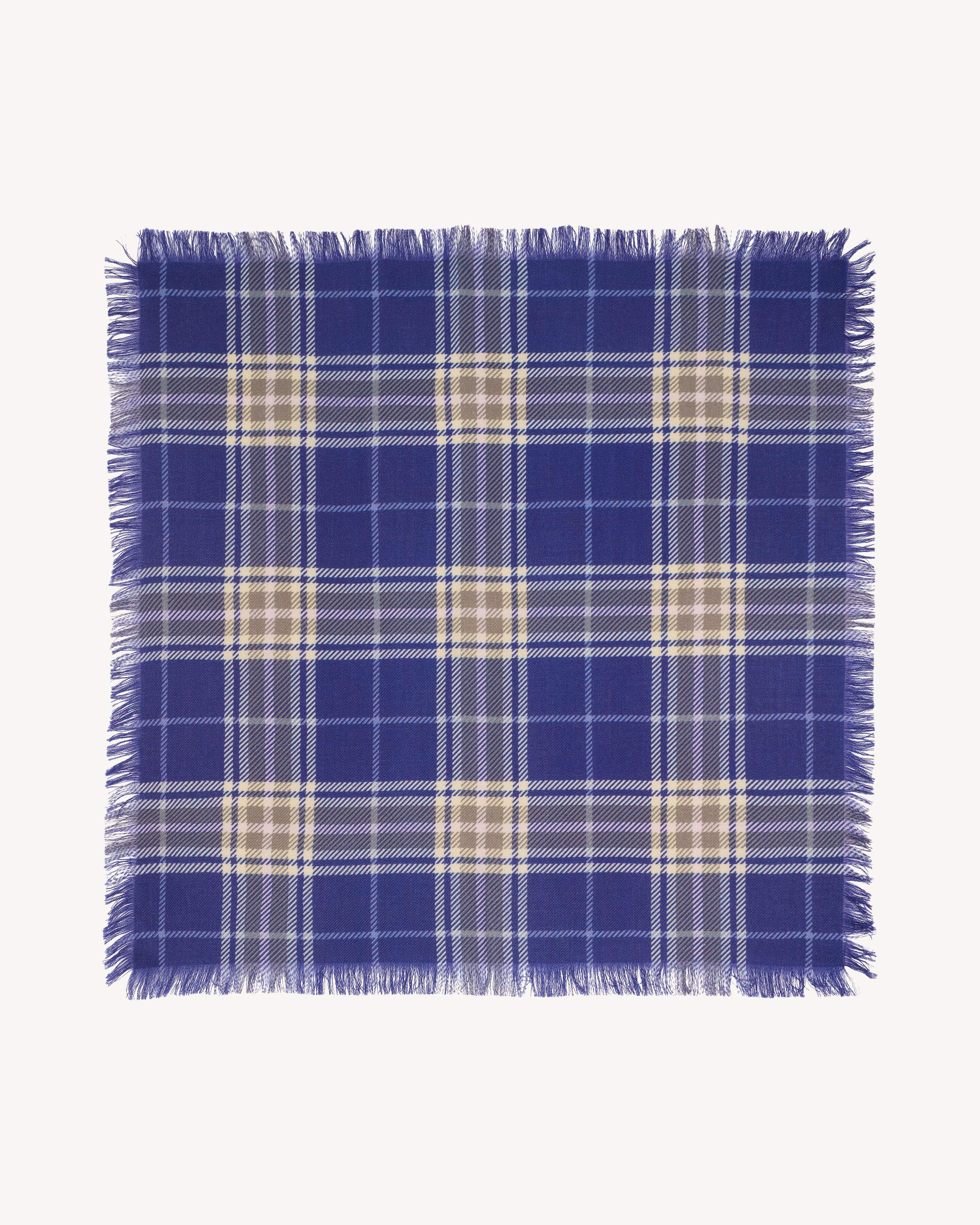 Mini carré imprimé tartan -ULTRAVIOLET/MILLET-100% cachemire