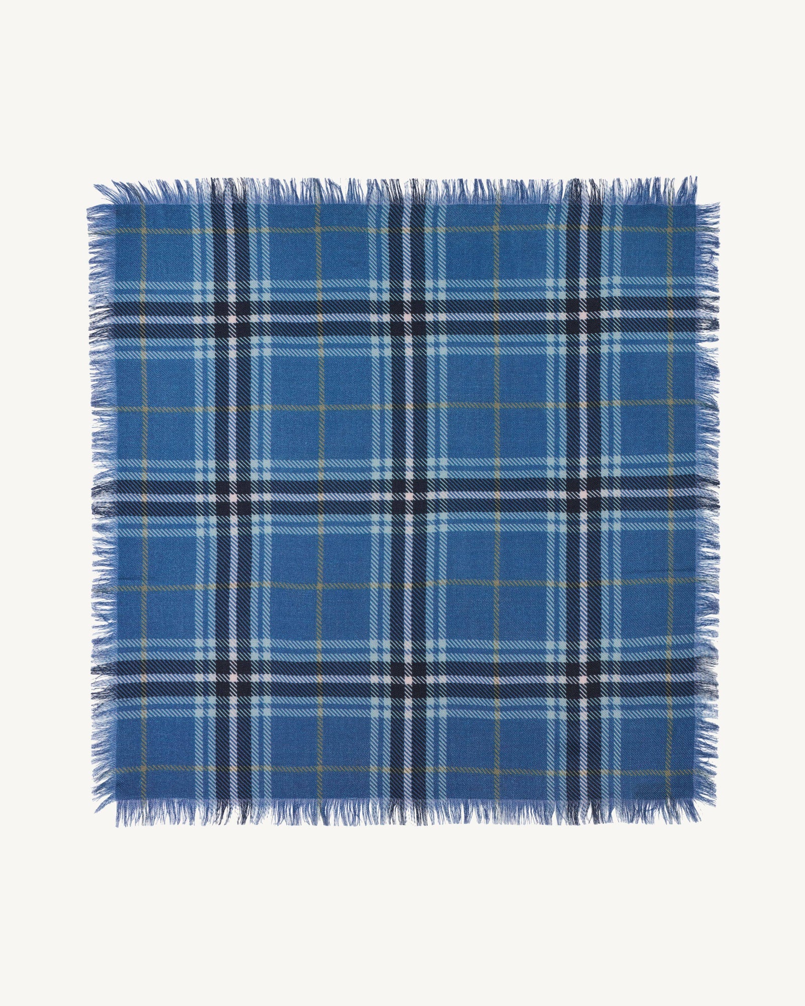Mini carré imprimé tartan -BLEU DE DELFT/MARINE-100% cachemire