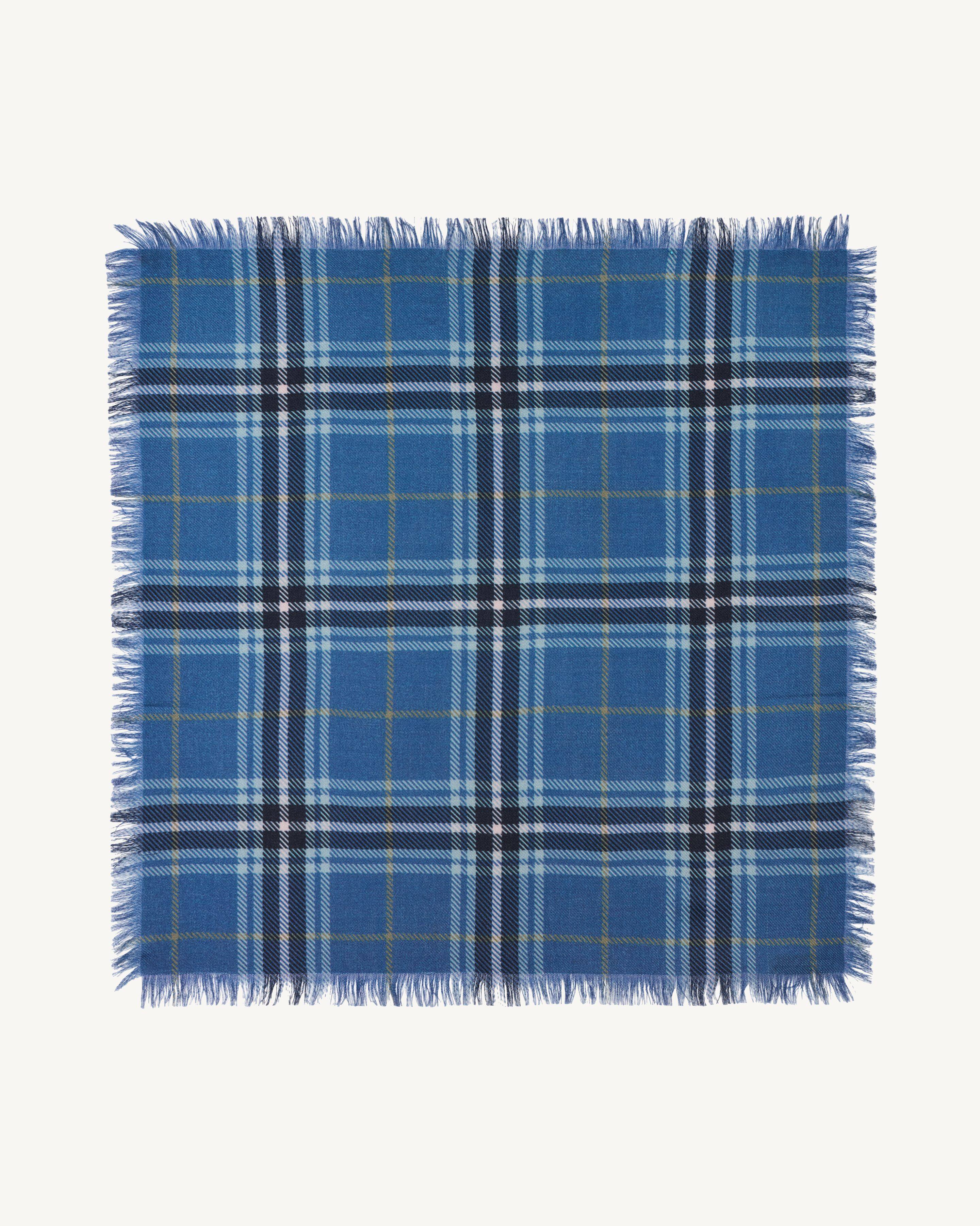 Mini carré imprimé tartan -BLEU DE DELFT/MARINE-100% cachemire