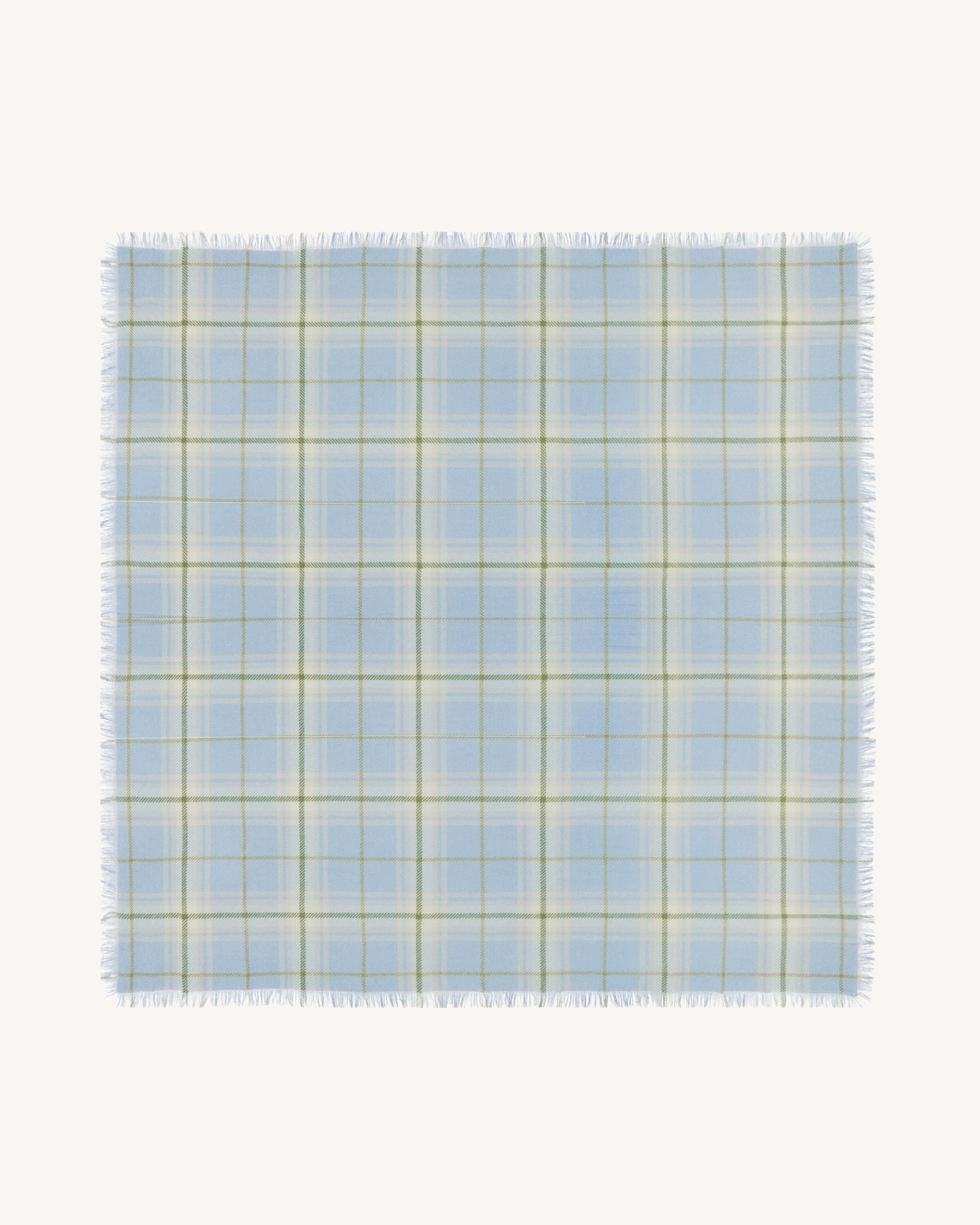 Carré en twill imprimé-BLEU GLACIER/AVOINE-100% cachemire