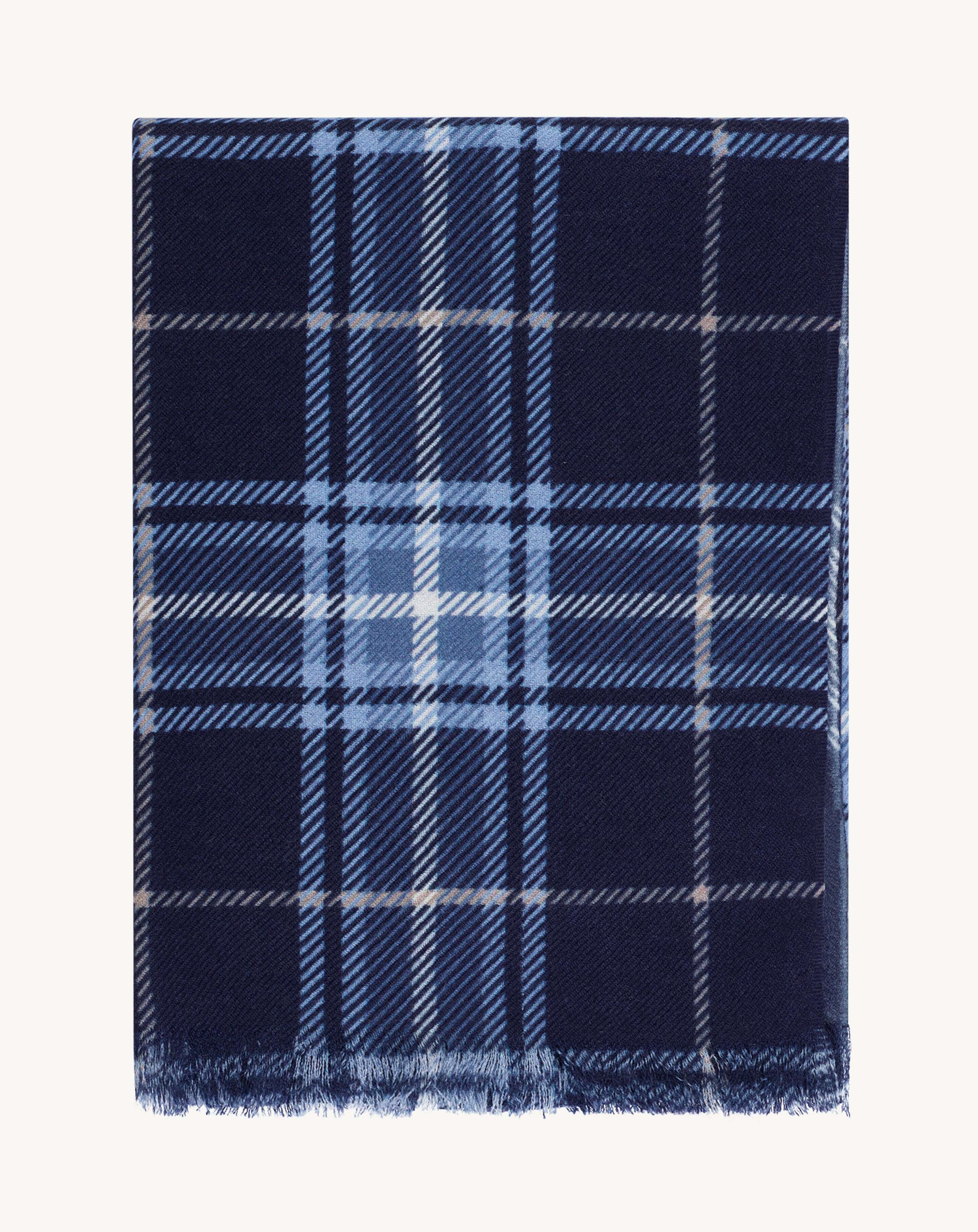 Etole en twill imprimée-MARINE/BLEU ATLAS-100% cachemire