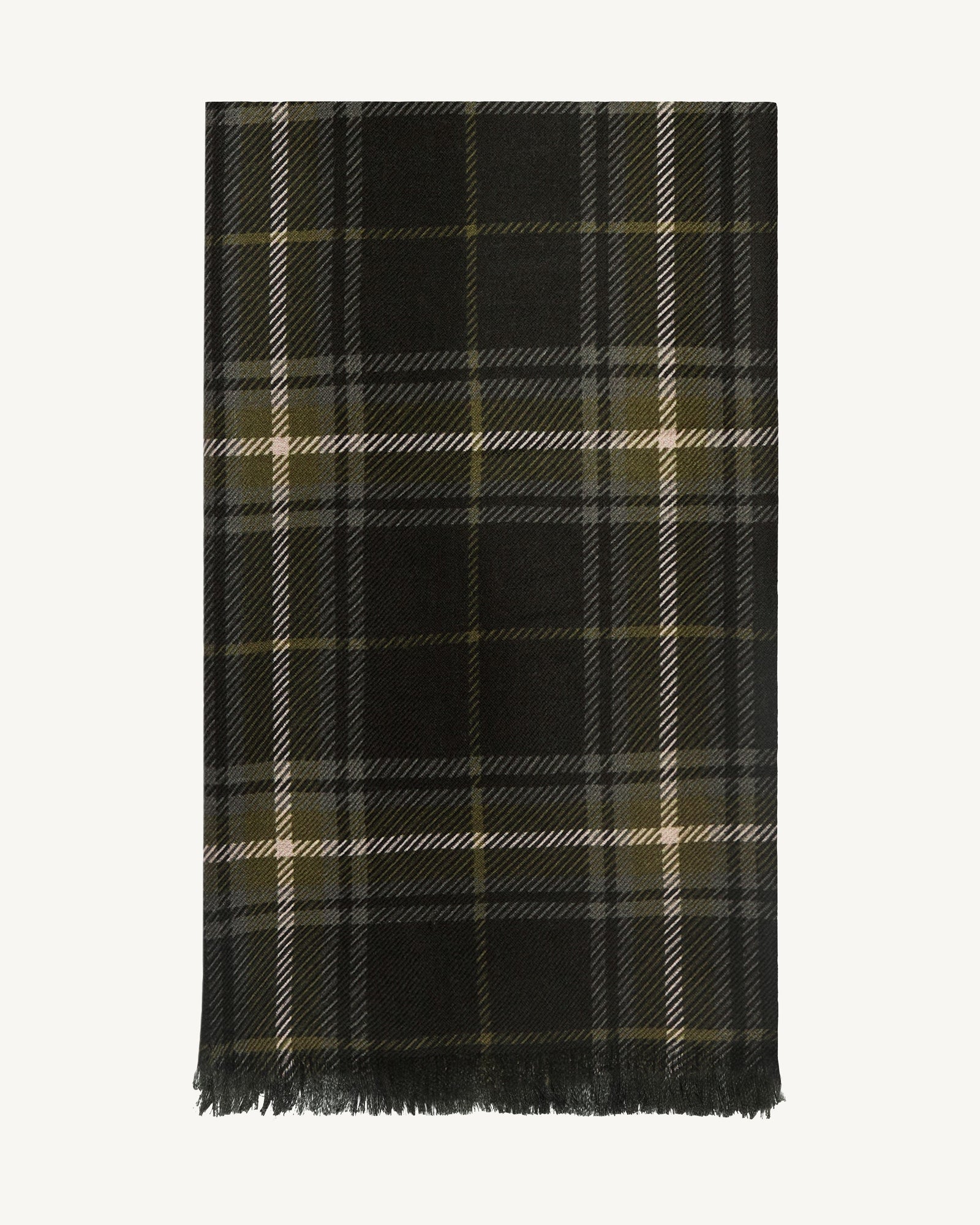 Etole en twill imprimée-CHARBON/OLIVE-100% cachemire