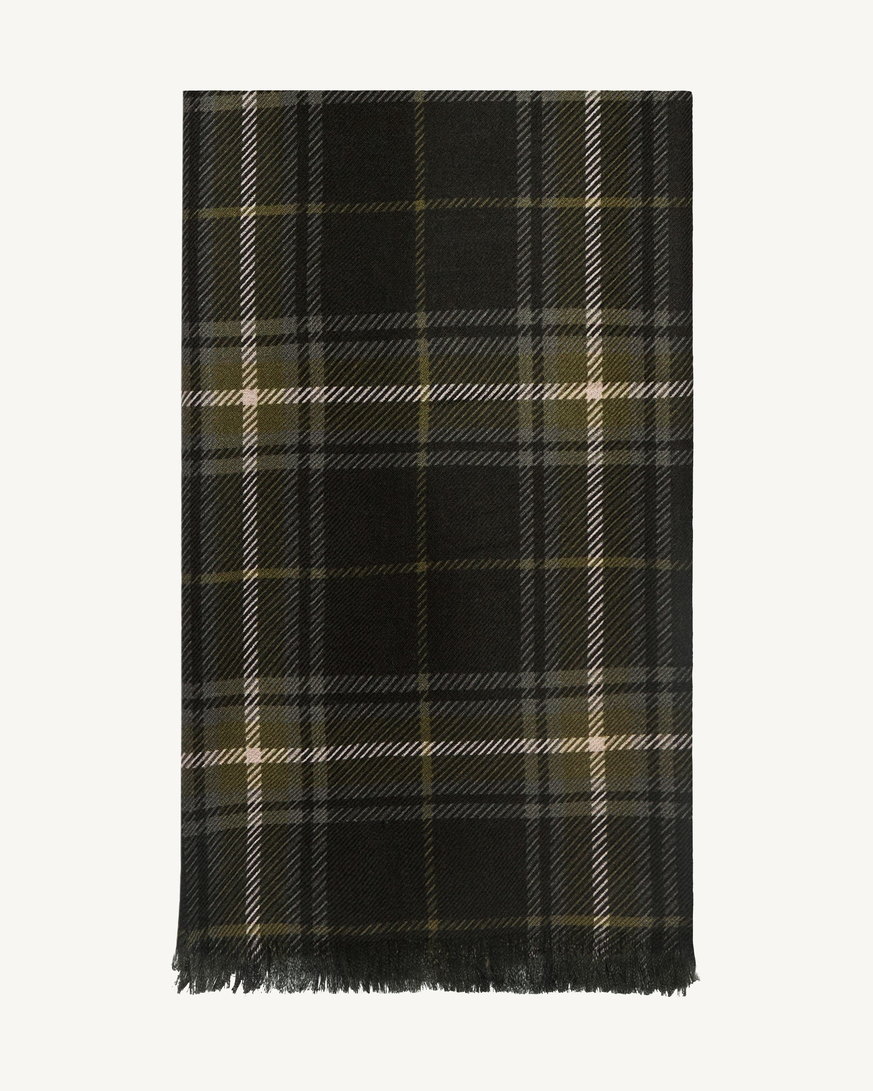 Etole en twill imprimée-CHARBON/OLIVE-100% cachemire