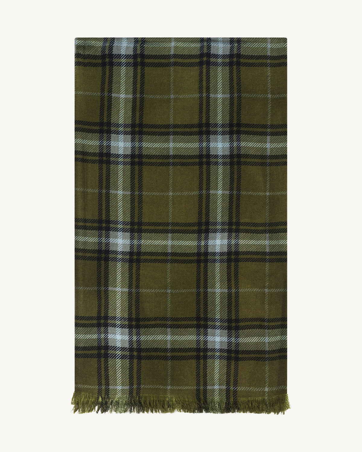 Etole en twill imprimée-OLIVE/GRIS METEORITE-100% cachemire