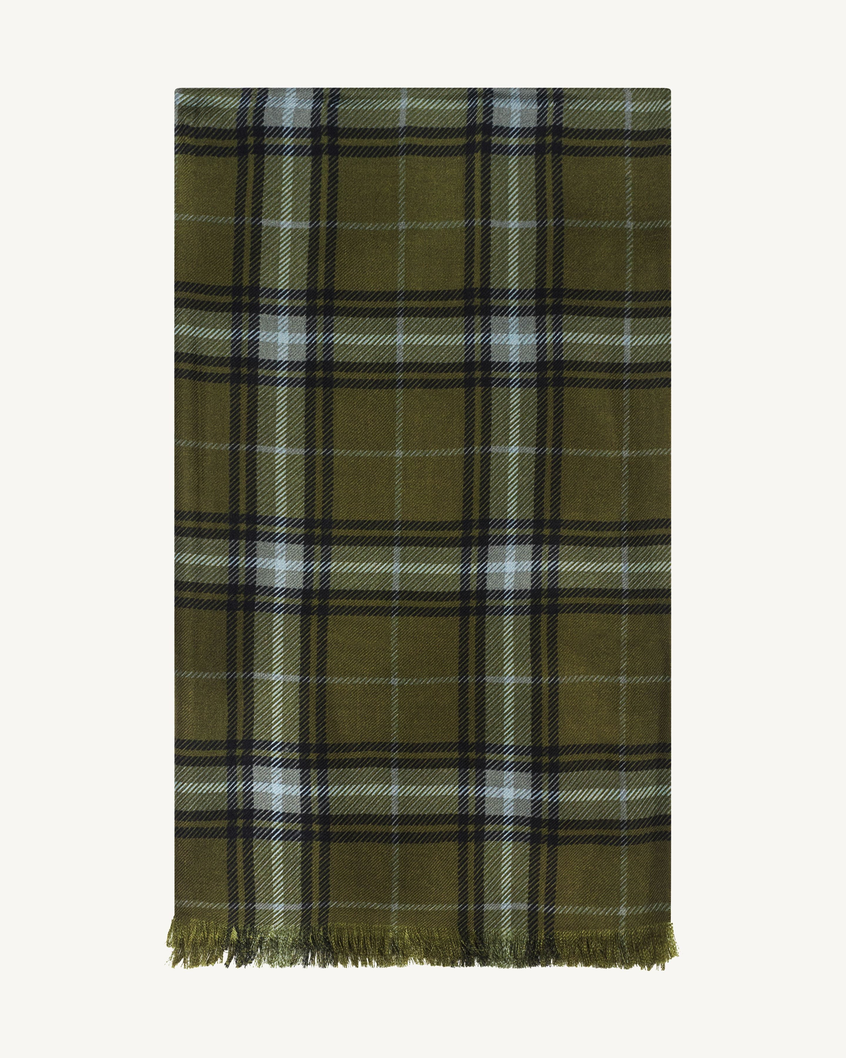 Etole en twill imprimée-OLIVE/GRIS METEORITE-100% cachemire