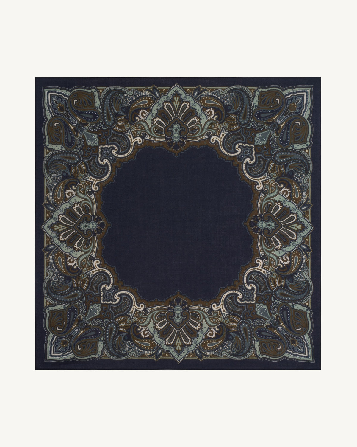Carré Stan Paisley-MARINE/OLIVE-100% cachemire