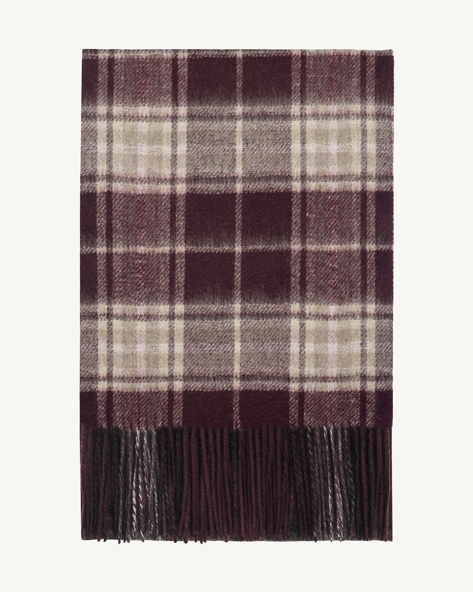 Écharpe tartan à franges-GRENAT/MILLET-100% cachemire