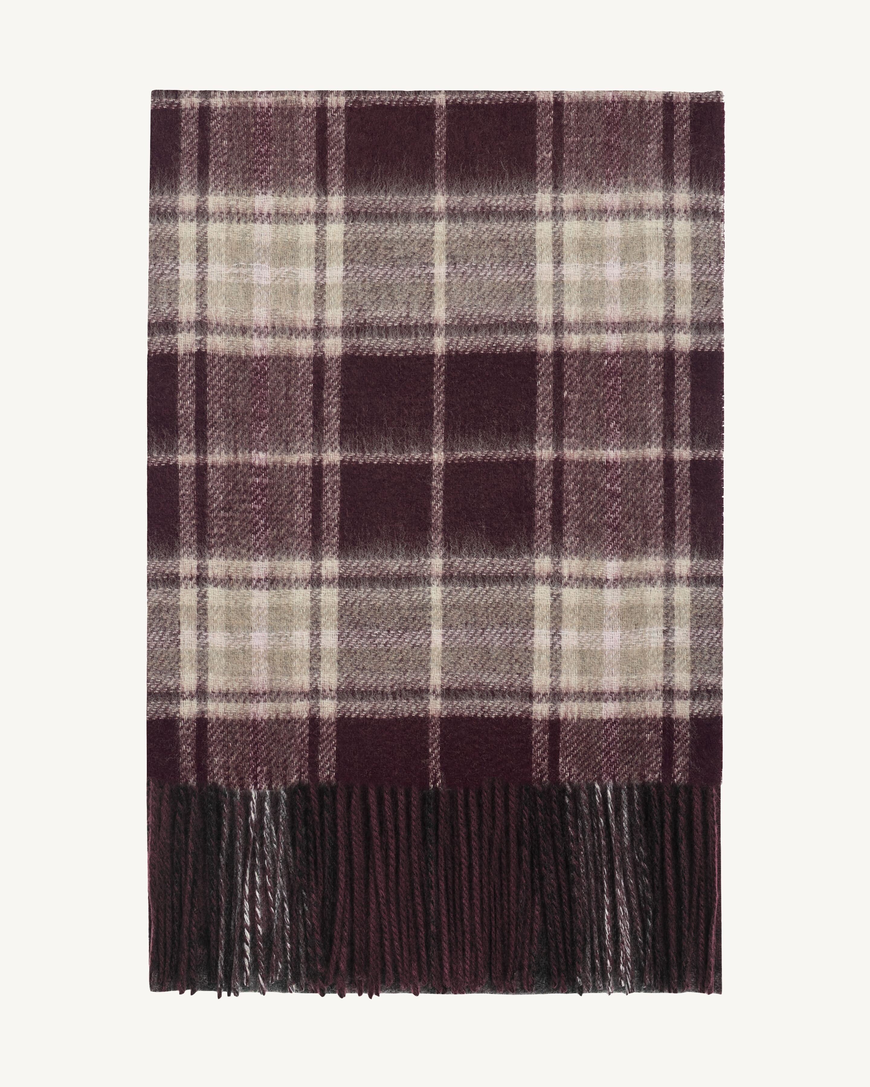 Écharpe tartan à franges-GRENAT/MILLET-100% cachemire