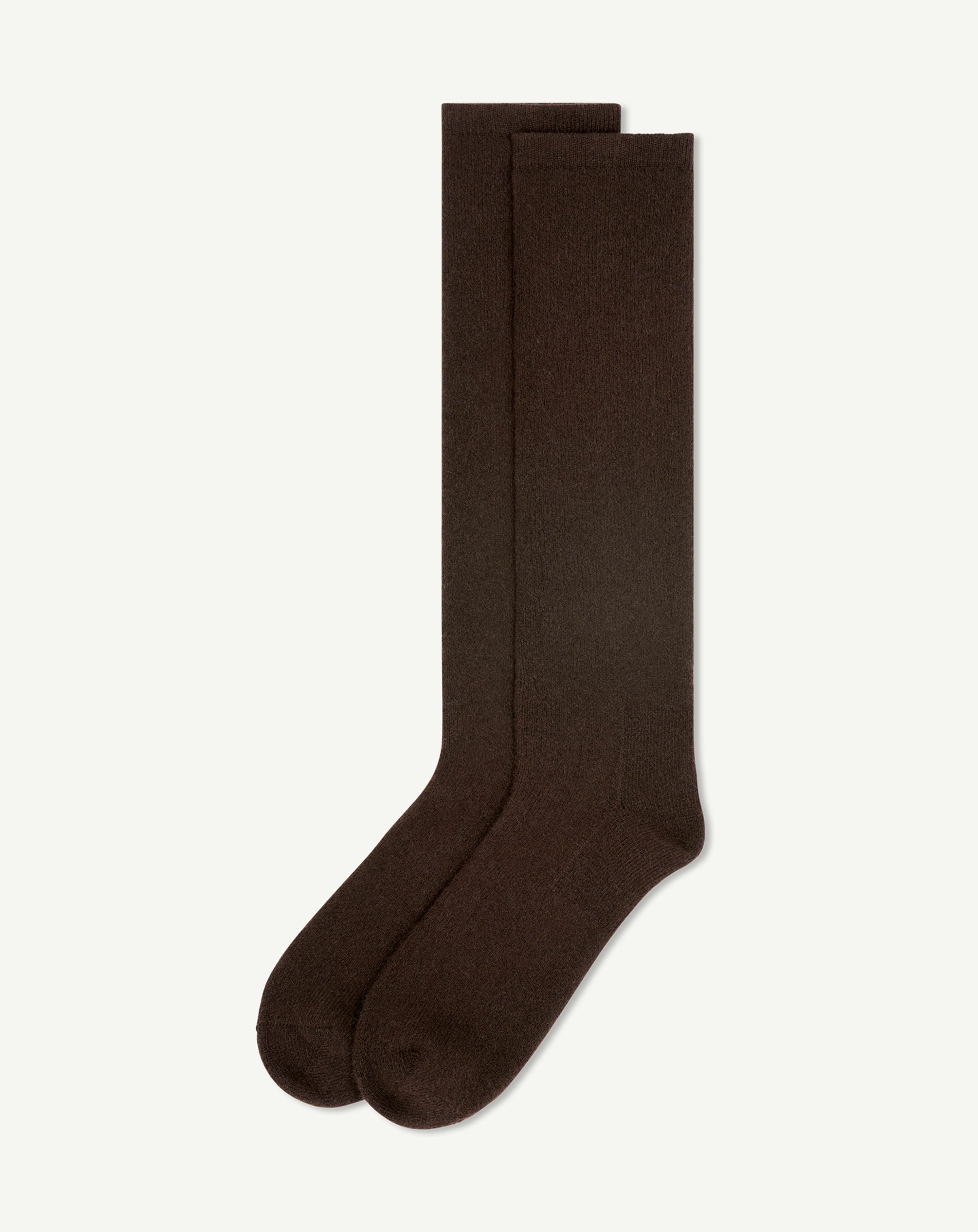 Chaussettes hautes-CHOCOLAT-90% cachemire 10% elasthanne