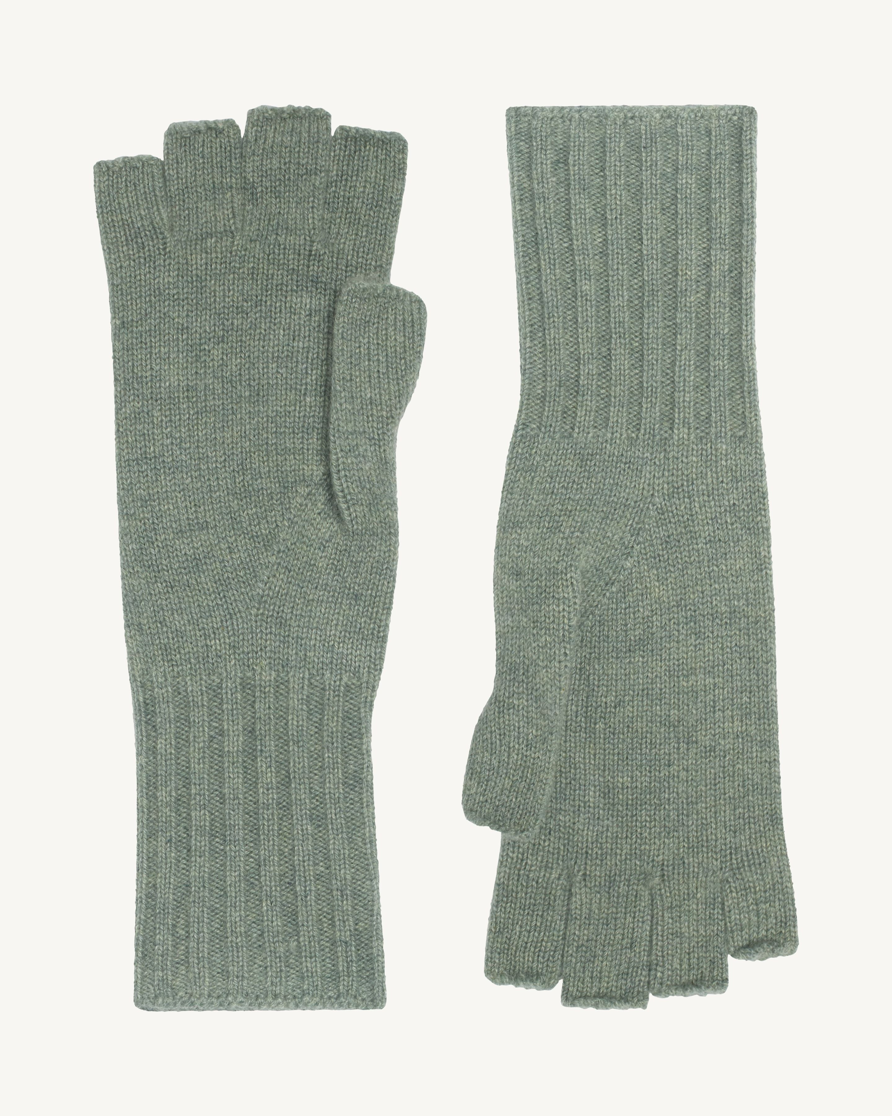 Mitaines-VERT DE GRIS-100% cachemire