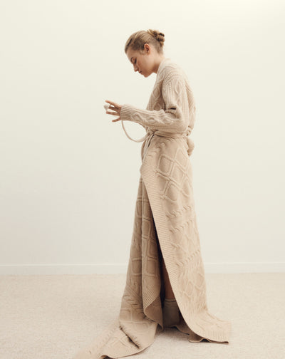 Plaid jeu de torsades-BEIGE-100% cachemire