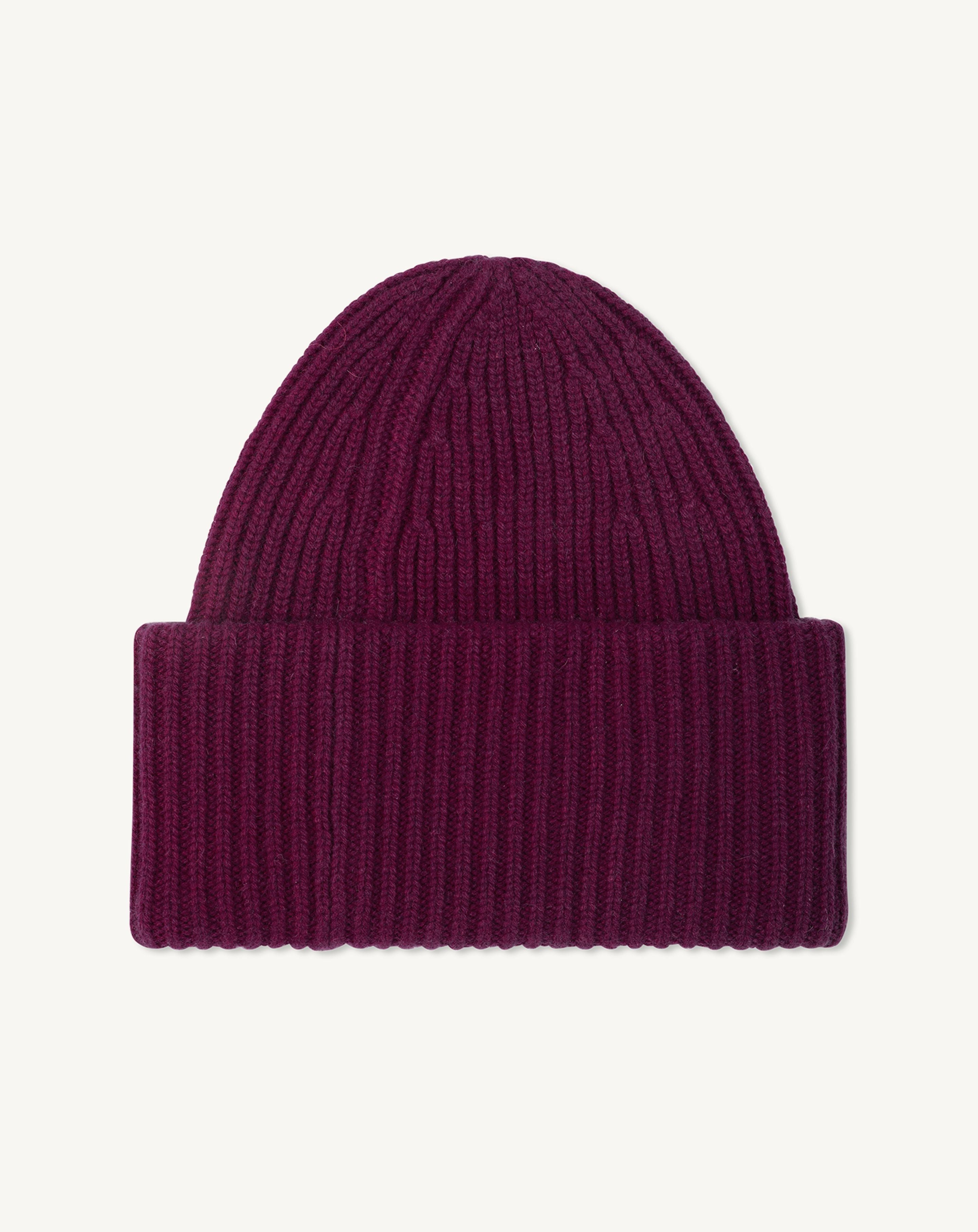 Bonnet ample à côtes-PRUNE DAMAS-100% cachemire