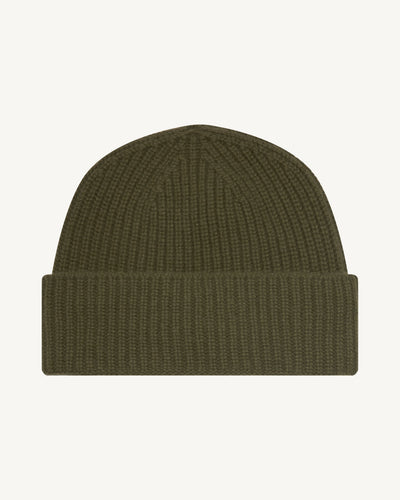 Bonnet à côtes-OLIVE-100% cachemire