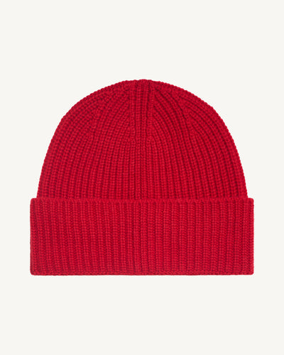 Bonnet à côtes-ROUGE QUARANTE-100% cachemire