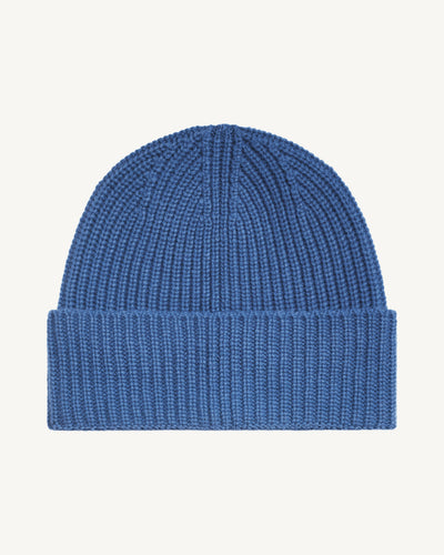 Bonnet à côtes-BLEU DE DELFT-100% cachemire