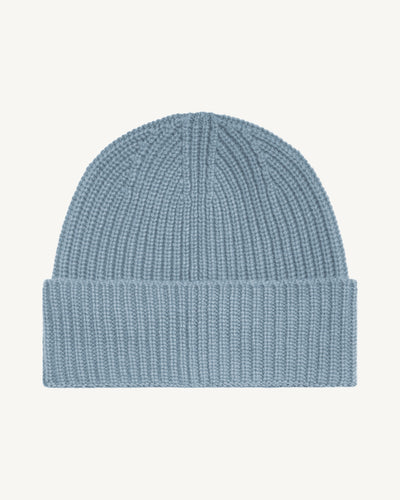 Bonnet à côtes-BLEU GLACIER-100% cachemire