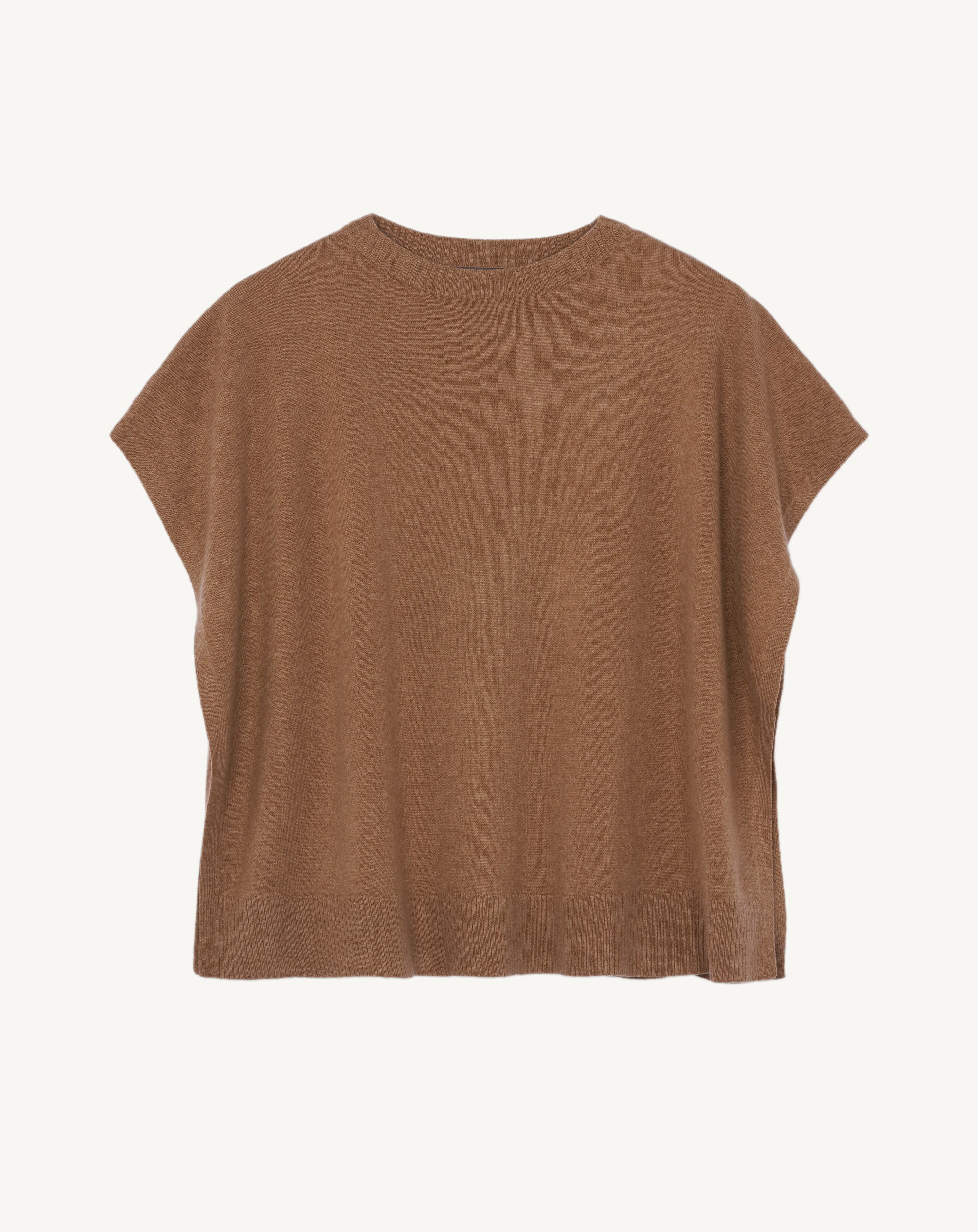 Poncho col bateau-CARAMEL-100% cachemire