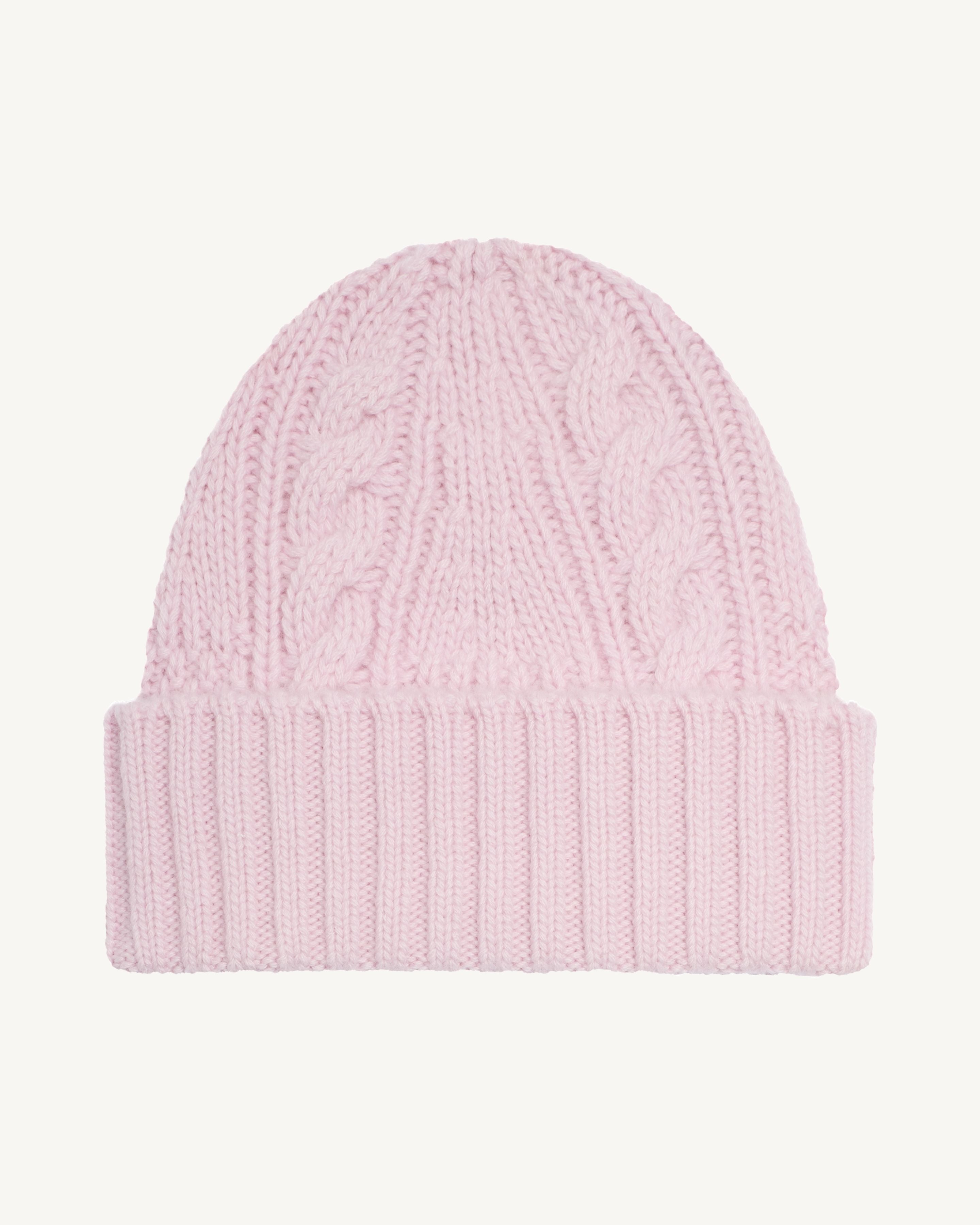 Bonnet à torsades-ROSE QUARTZ-100% cachemire