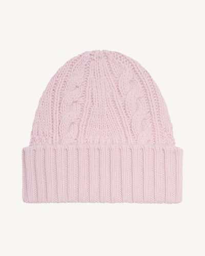 Bonnet à torsades-ROSE QUARTZ-100% cachemire