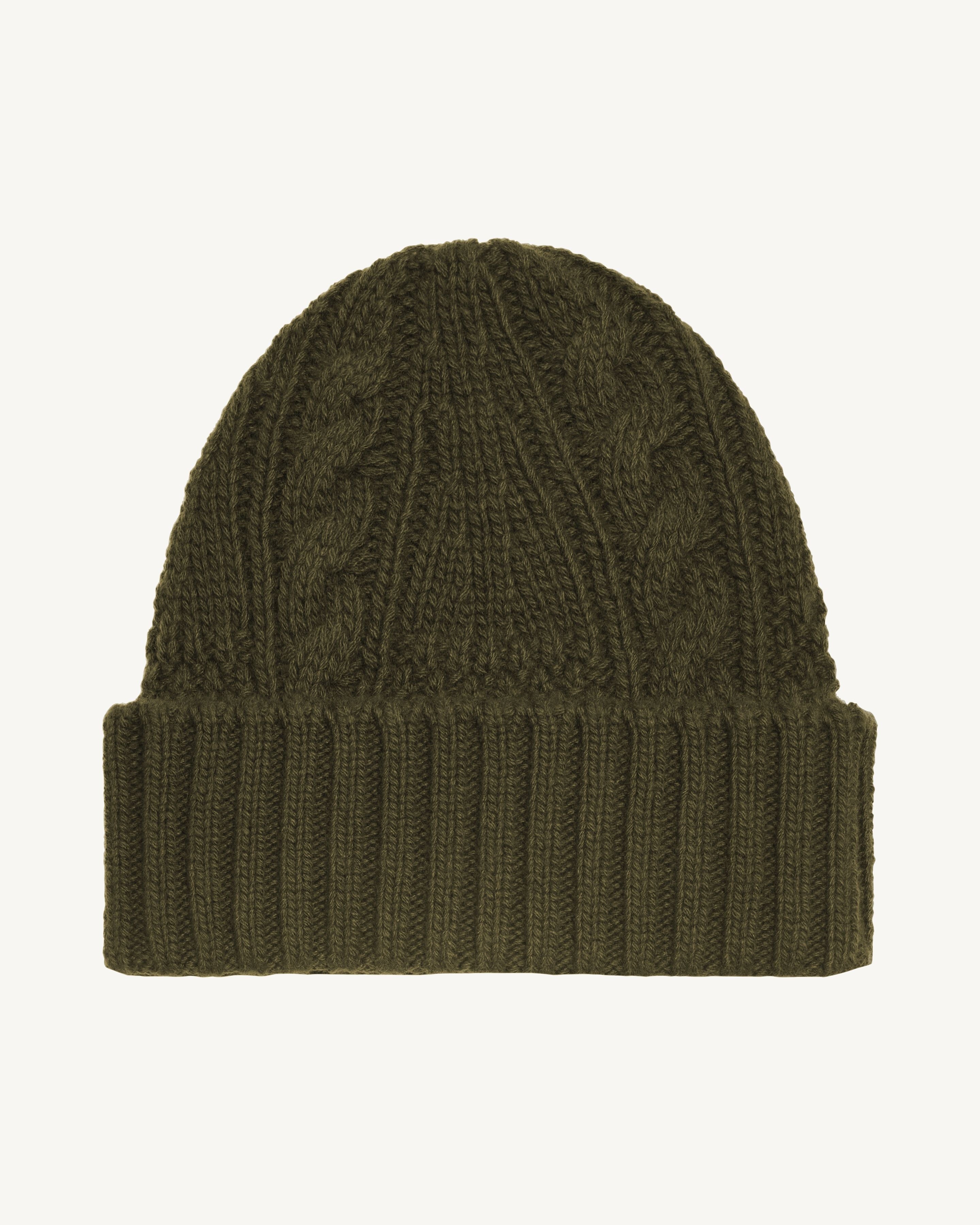 Bonnet à torsades-KAKI KOMBU-100% cachemire