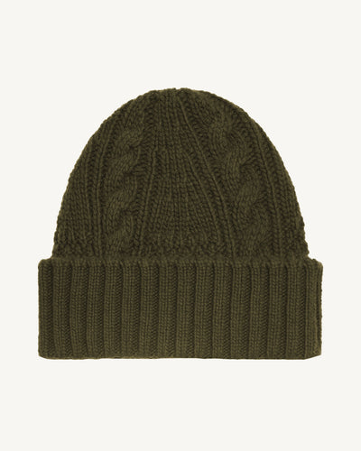 Bonnet à torsades-KAKI KOMBU-100% cachemire