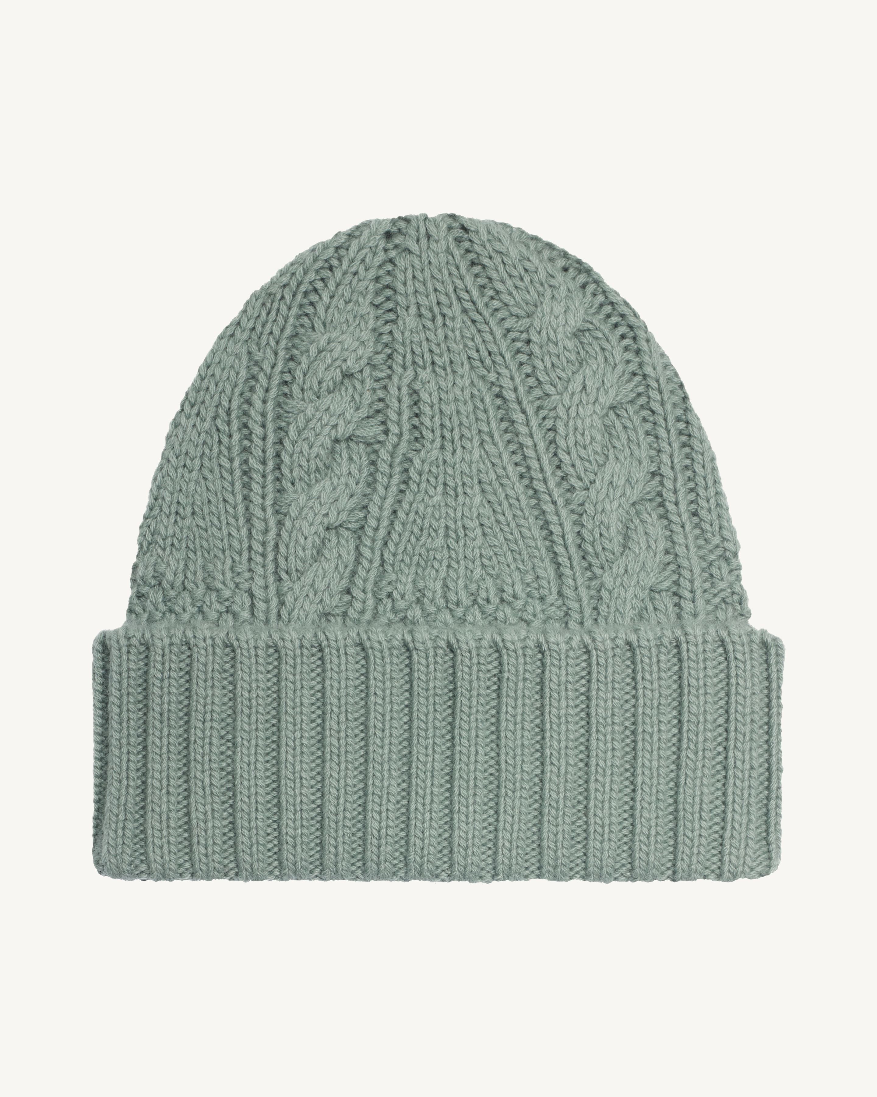 Bonnet à torsades-VERT DE GRIS-100% cachemire