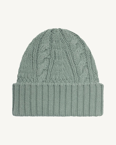 Bonnet à torsades-VERT DE GRIS-100% cachemire