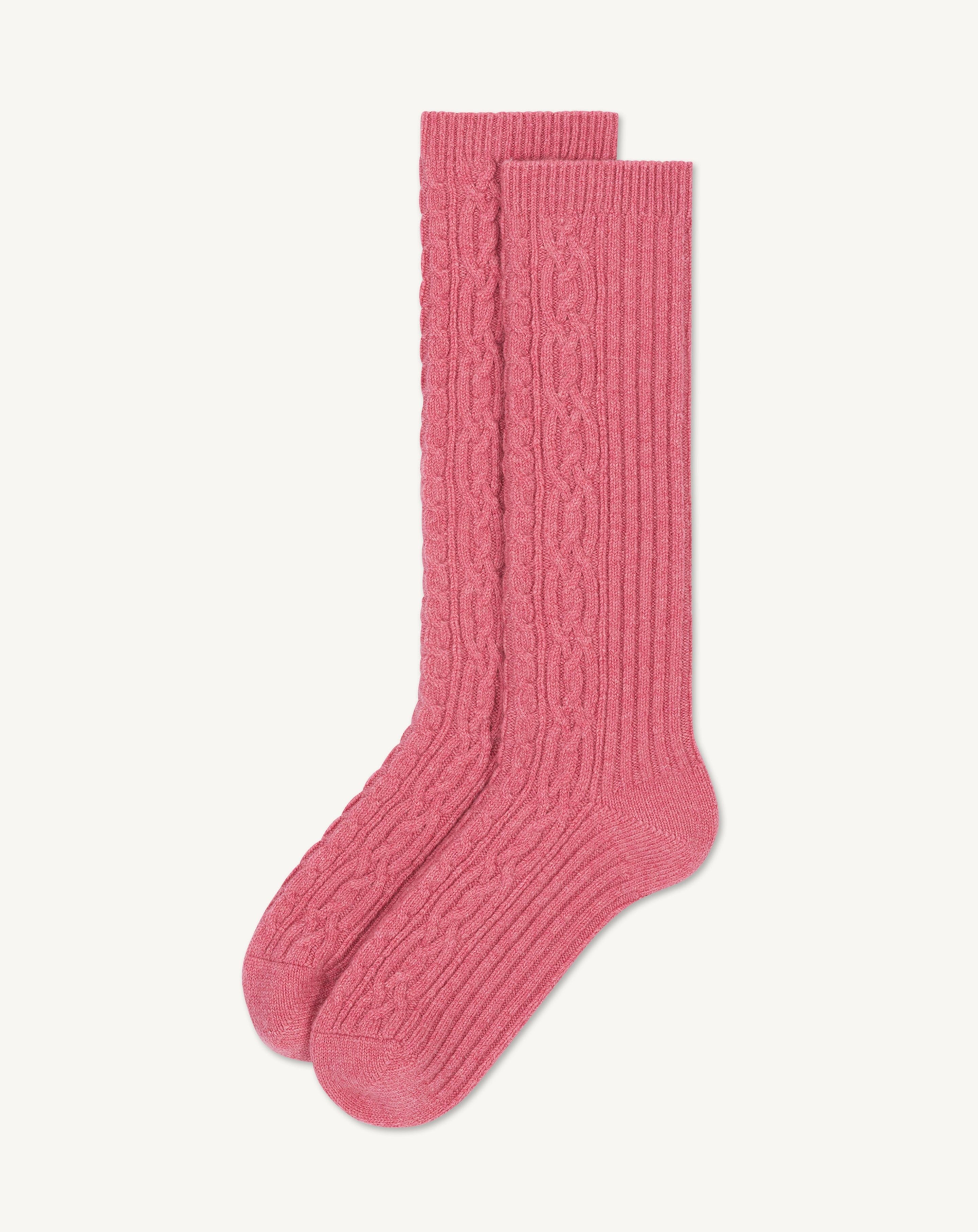 Chaussettes à torsades - les 40 ans-ROSE CAMEO-95% cachemire 5% elasthanne