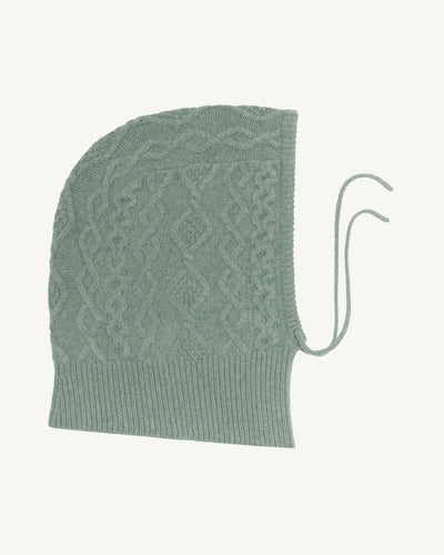 Cagoule à torsades-VERT DE GRIS-100% cachemire