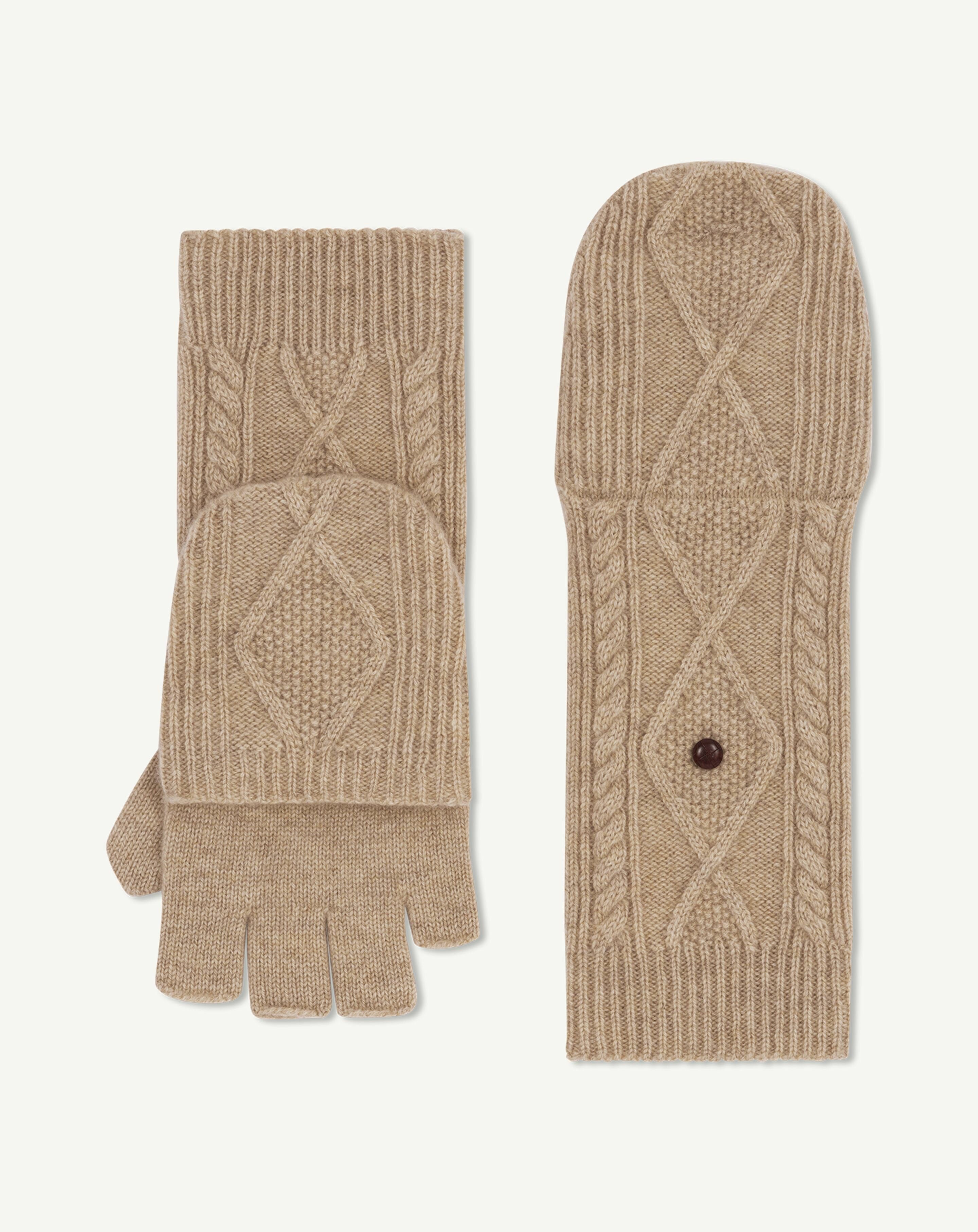 Mitaines à rabat torsades-GALET-100% cachemire