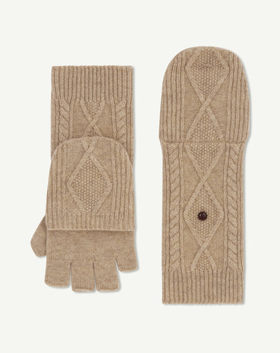 Mitaines à rabat torsades-GALET-100% cachemire