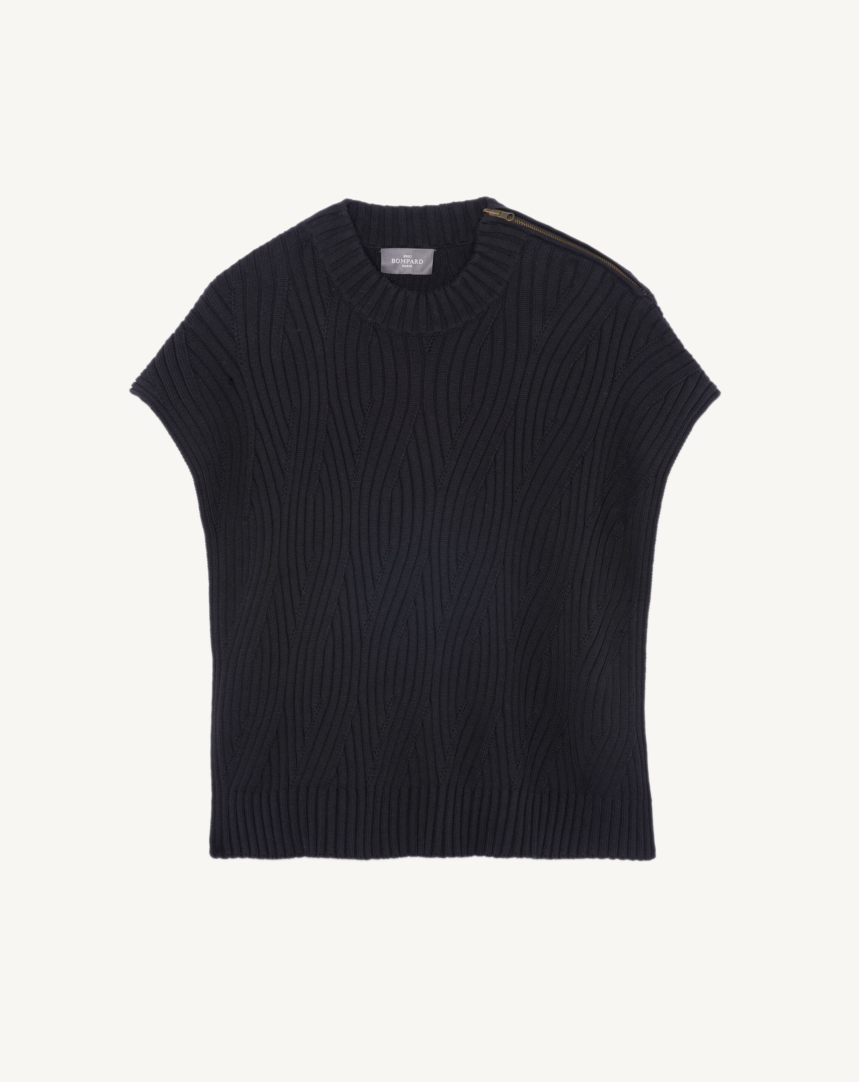 Poncho à torsades-NOIR-85% pima coton 15% cachemire