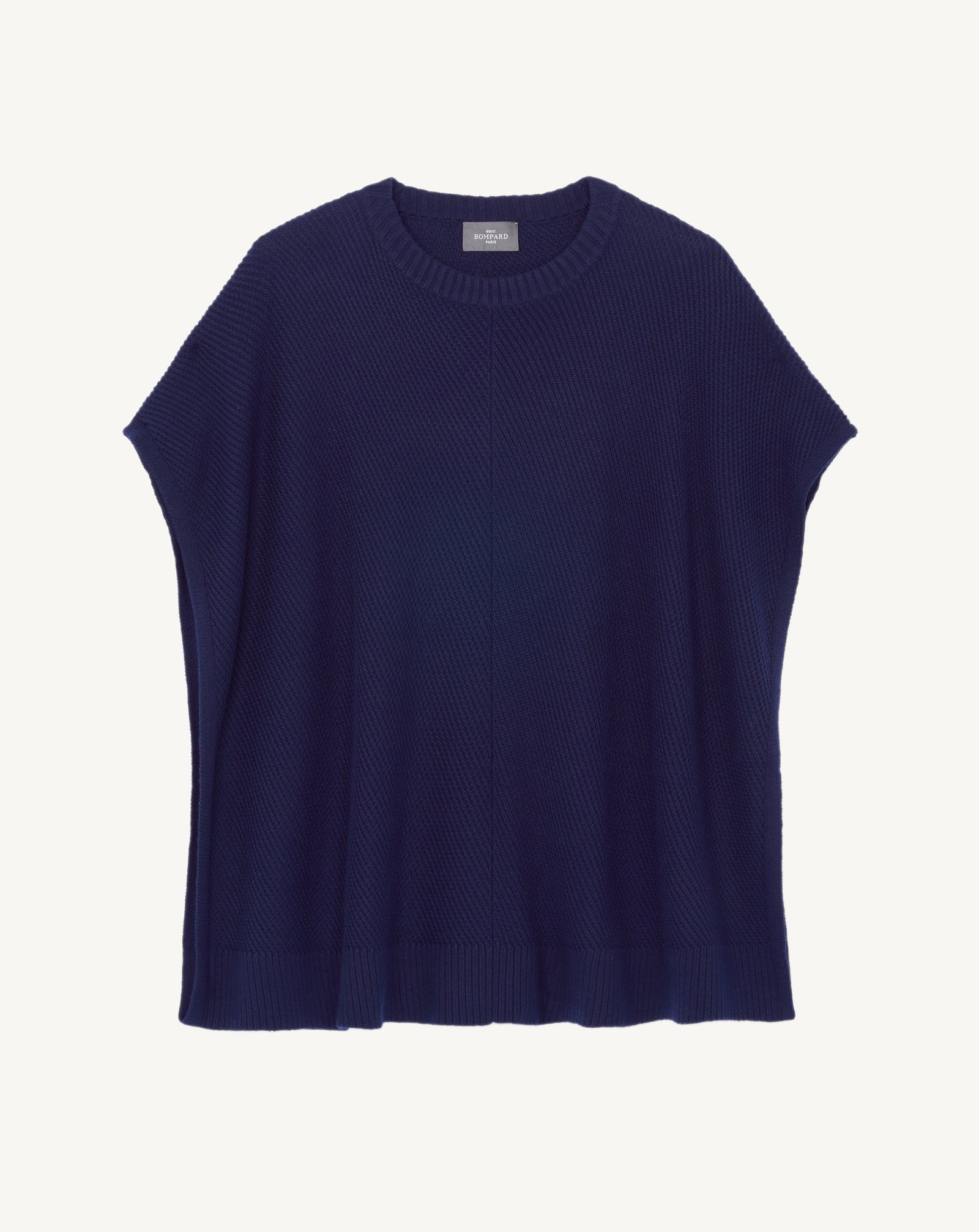 Poncho à côtes-MARINE-85% pima coton 15% cachemire