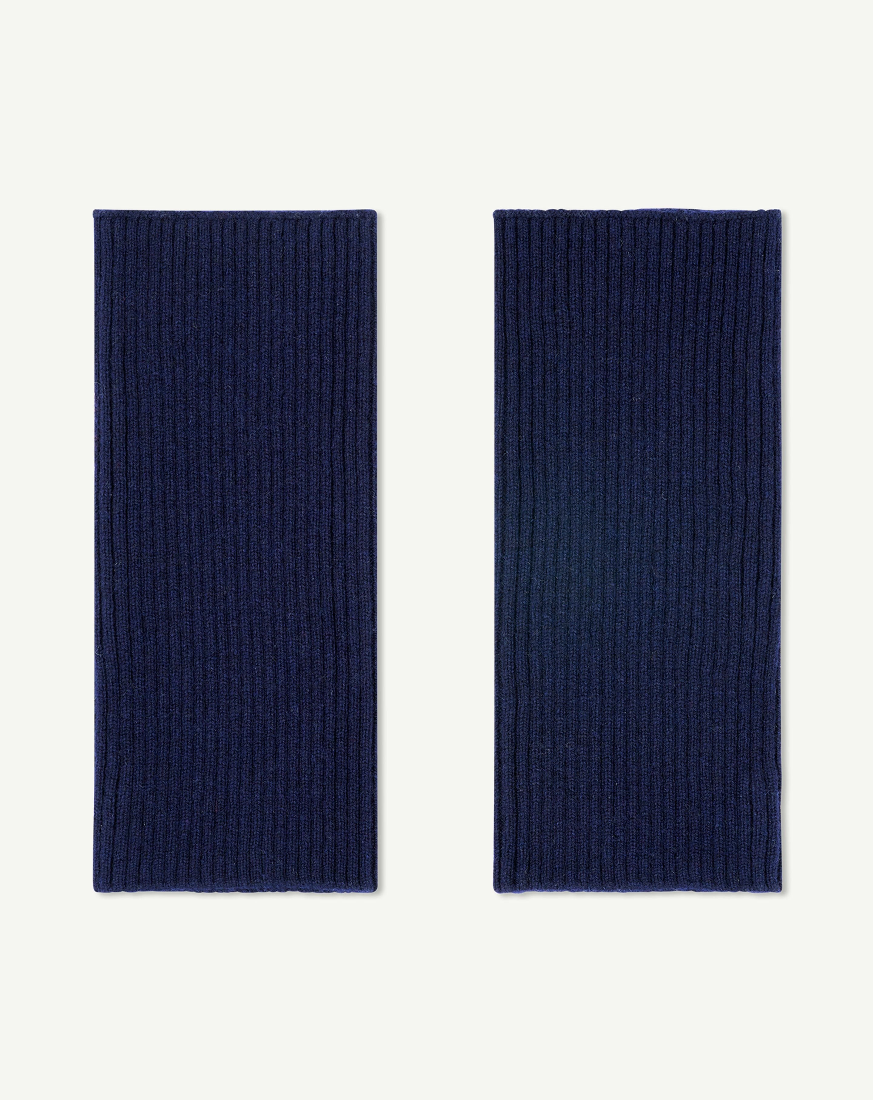 Mitaines courtes à côtes-MARINE-100% cachemire